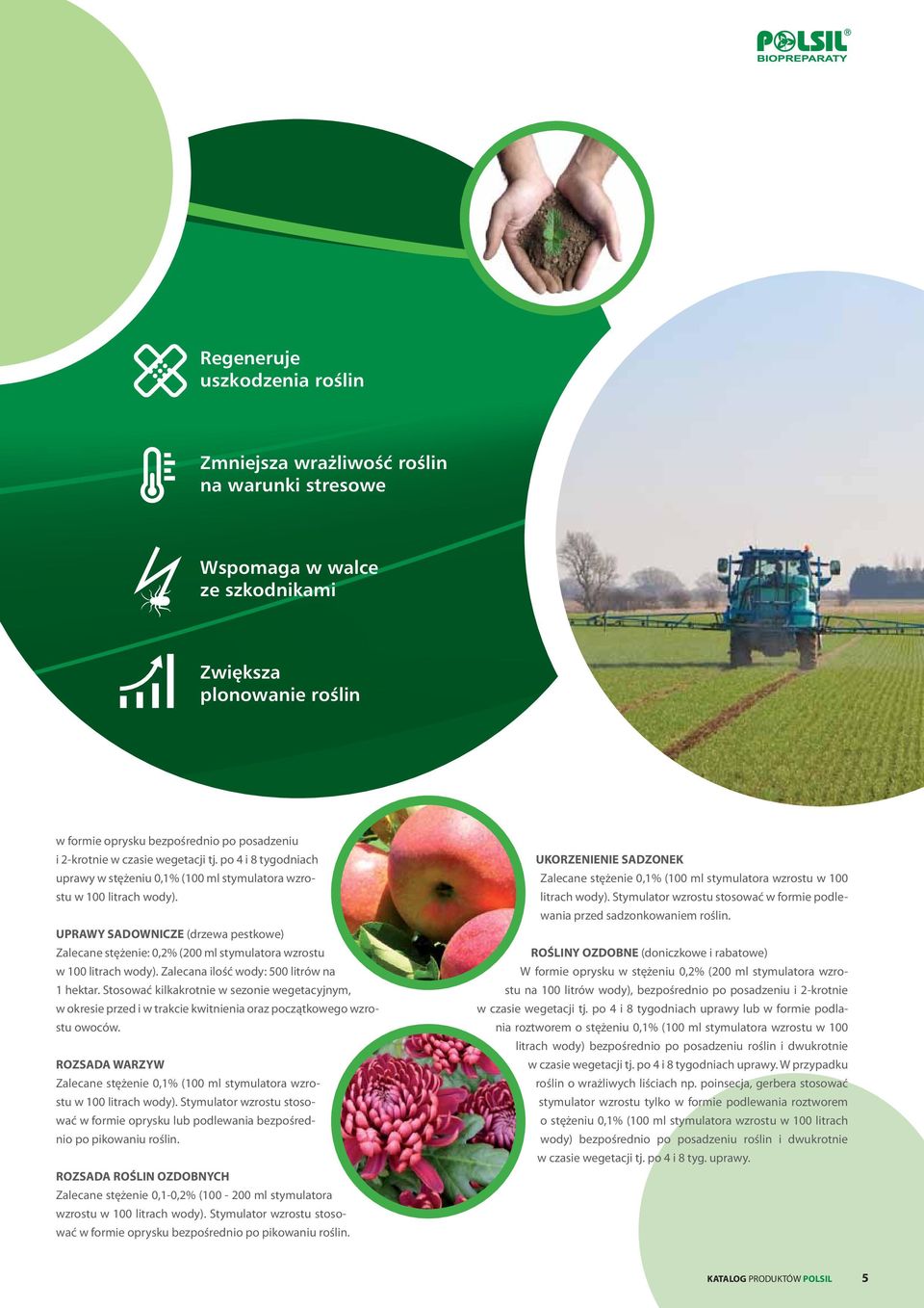 UPRAWY SADOWNICZE (drzewa pestkowe) Zalecane stężenie: 0,2% (200 ml stymulatora wzrostu w 100 litrach wody). Zalecana ilość wody: 500 litrów na 1 hektar.