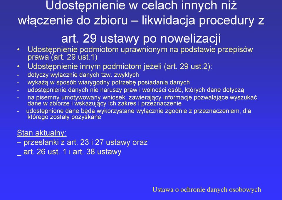 zwykłych - wykażą w sposób wiarygodny potrzebę posiadania danych - udostępnienie danych nie naruszy praw i wolności osób, których dane dotyczą - na pisemny umotywowany wniosek,