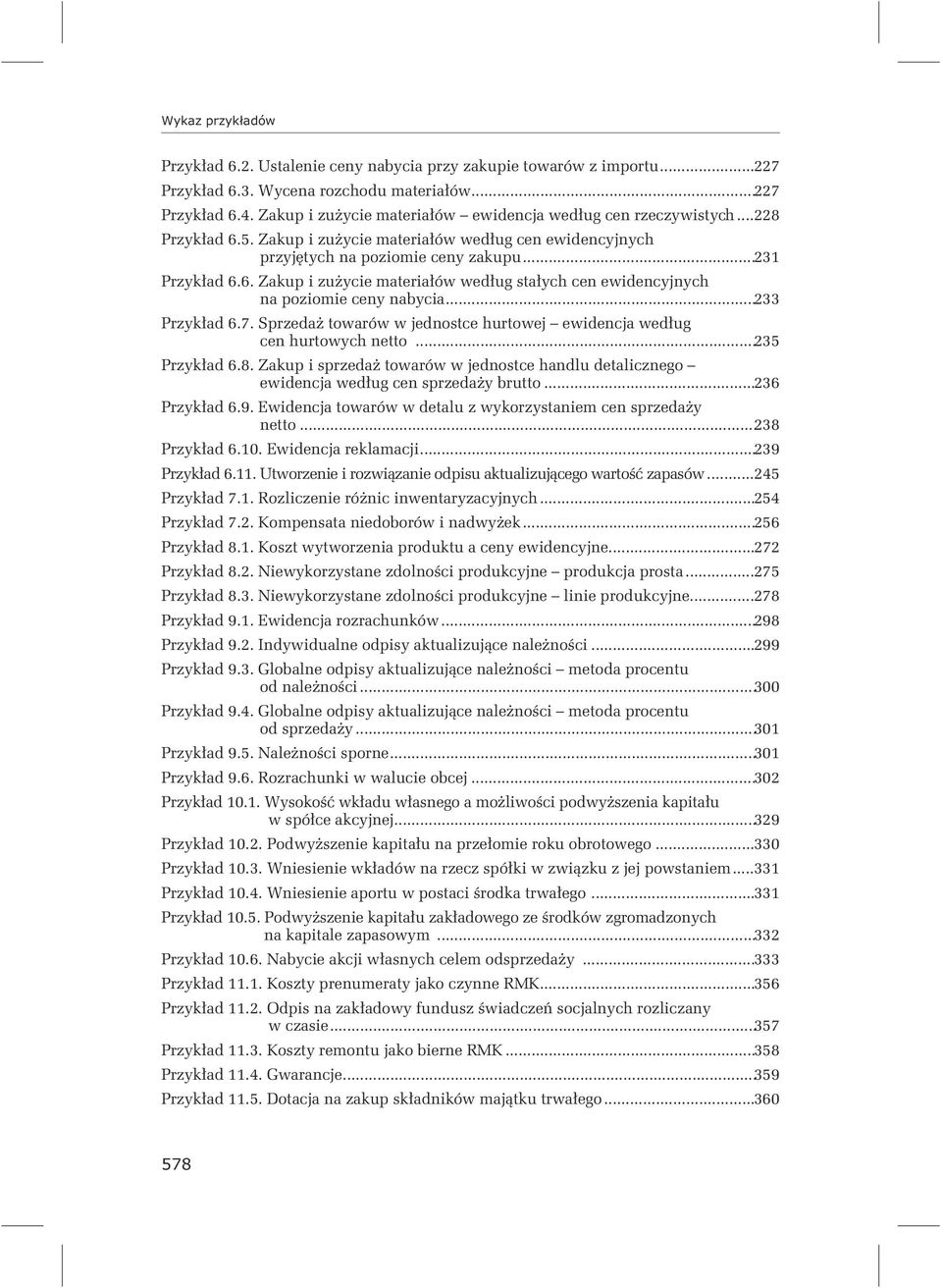 ..233 Przykład 6.7. Sprzedaż towarów w jednostce hurtowej ewidencja według cen hurtowych netto...235 Przykład 6.8.
