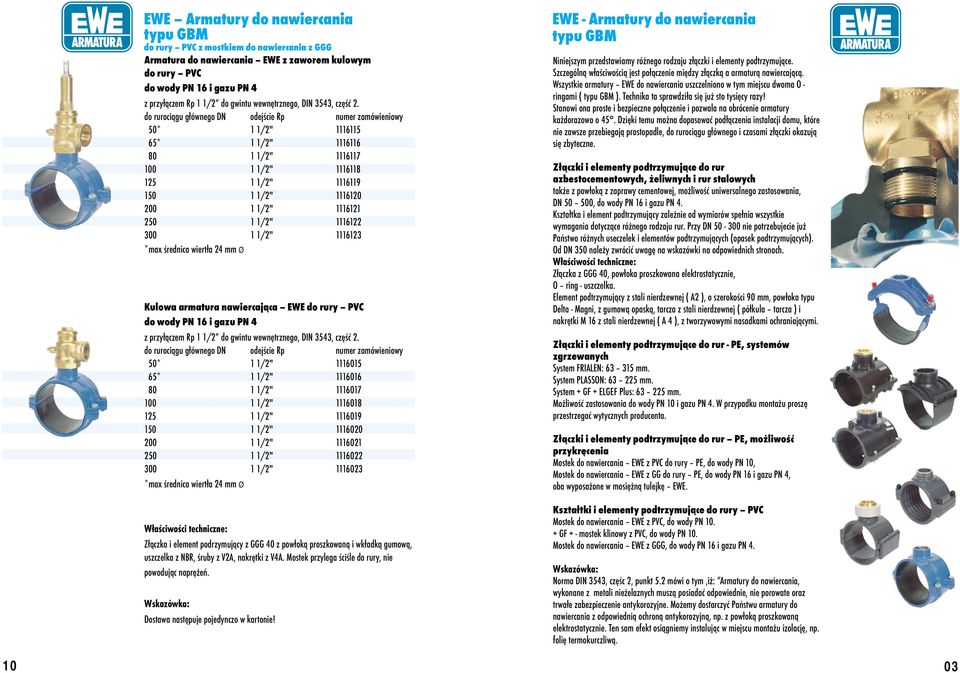 EWE do rury PVC do wody PN 16 i gazu PN 4 z przyłączem Rp 1 1/2 do gwintu wewnętrznego, DIN 3543, część 2.