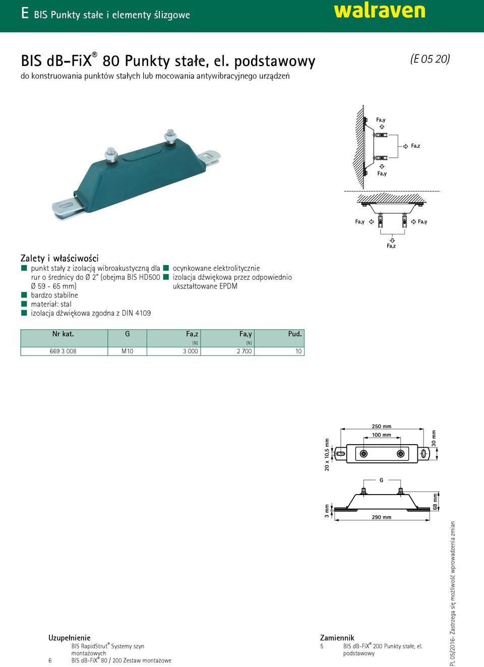 średnicy do Ø 2" (obejma BIS HD500 izolacja dźwiękowa przez odpowiednio Ø 59-65 mm) ukształtowane EPDM bardzo stabilne materiał: stal izolacja