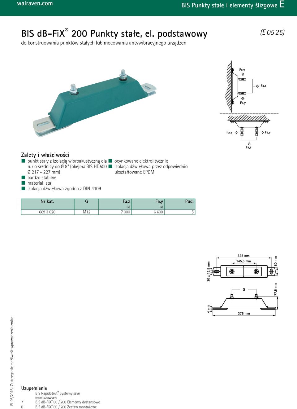 średnicy do Ø 8" (obejma BIS HD500 izolacja dźwiękowa przez odpowiednio Ø 217-227 mm) ukształtowane EPDM bardzo stabilne materiał: stal izolacja