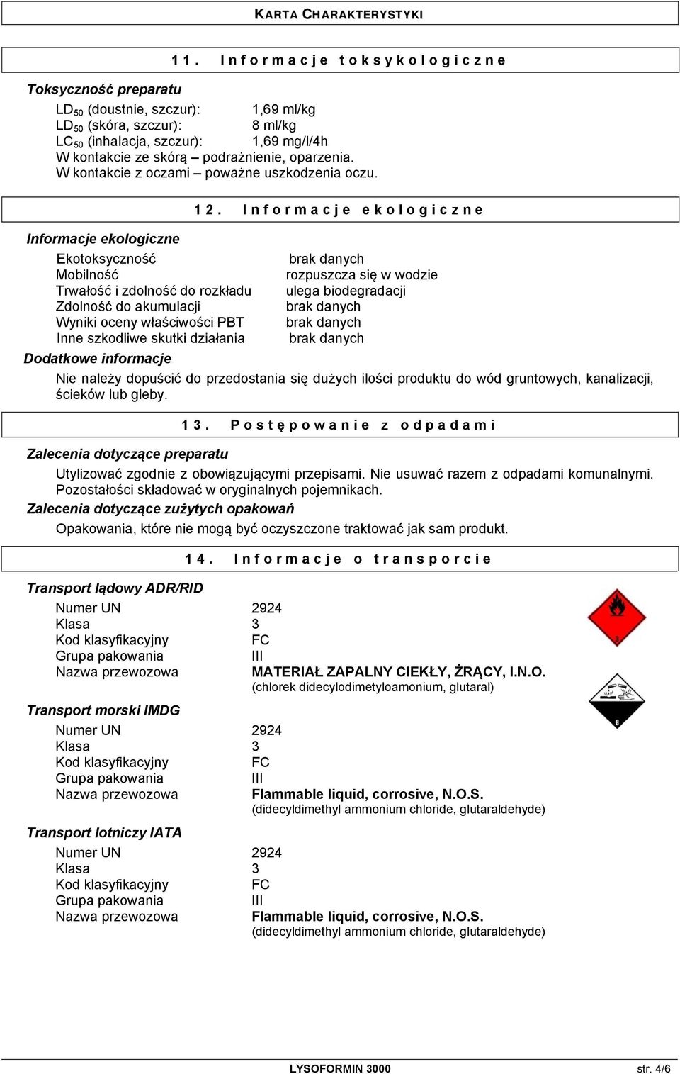 Informacje ekologiczne Informacje ekologiczne Ekotoksyczność Mobilność rozpuszcza się w wodzie Trwałość i zdolność do rozkładu ulega biodegradacji Zdolność do akumulacji Wyniki oceny właściwości PBT