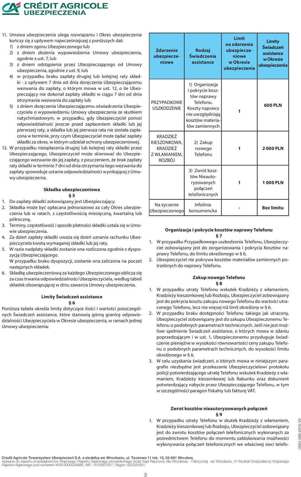 9, lub 4) w przypadku braku zapłaty drugiej lub kolejnej raty składki - z upływem 7 dnia od dnia doręczenia Ubezpieczającemu wezwania do zapłaty, o którym mowa w ust.