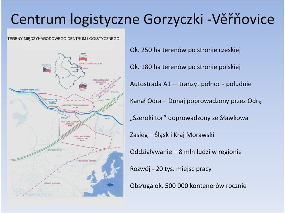 poprowadzony przez Odrę Szeroki tor doprowadzony ze Sławkowa Zasięg Śląsk i Kraj Morawski