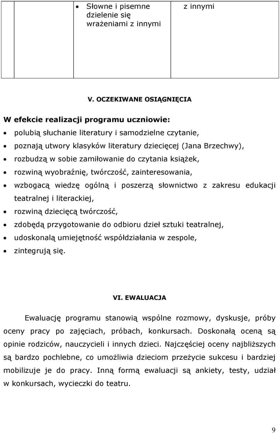 zamiłowanie do czytania książek, rozwiną wyobraźnię, twórczość, zainteresowania, wzbogacą wiedzę ogólną i poszerzą słownictwo z zakresu edukacji teatralnej i literackiej, rozwiną dziecięcą twórczość,