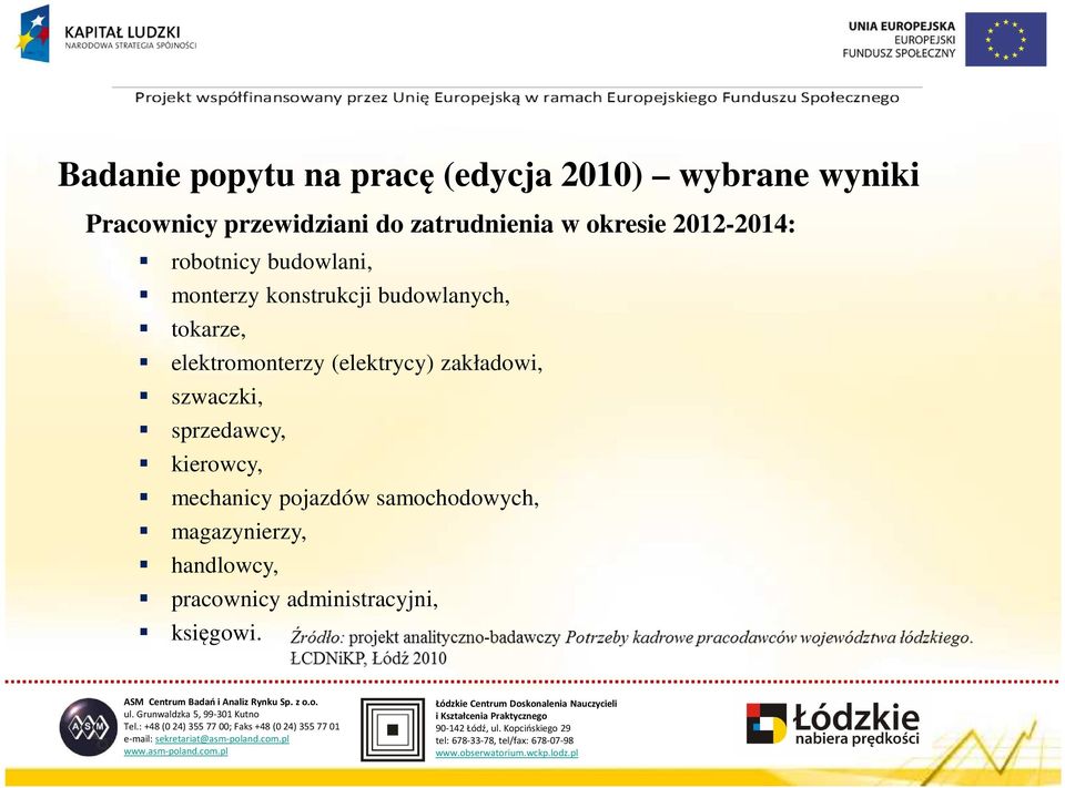 budowlanych, tokarze, elektromonterzy (elektrycy) zakładowi, szwaczki, sprzedawcy,