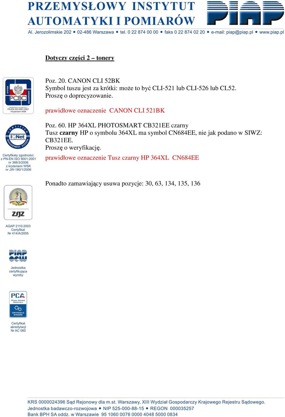 prawidłowe oznaczenie CANON CLI 521BK Poz. 60.