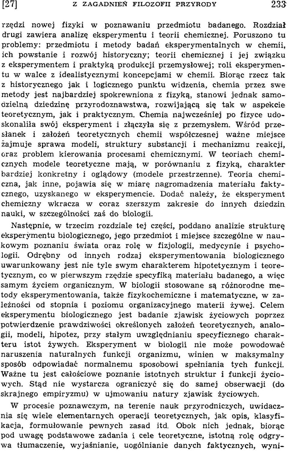 ysłow ej; roli eksperym entu w w alce z idealistycznym i koncepcjam i w chem ii.