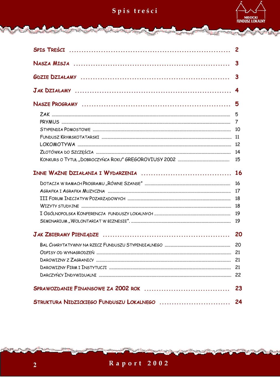 .. 16 AGRAFKA I AGRAFKA MUZYCZNA... 17 III FORUM INICJATYW POZARZĄDOWYCH... 18 WIZYTY STUDYJNE... 18 I OGÓLNOPOLSKA KONFERENCJA FUNDUSZY LOKALNYCH... 19 SEMINARIUM WOLONTARIAT W BIZNESIE.
