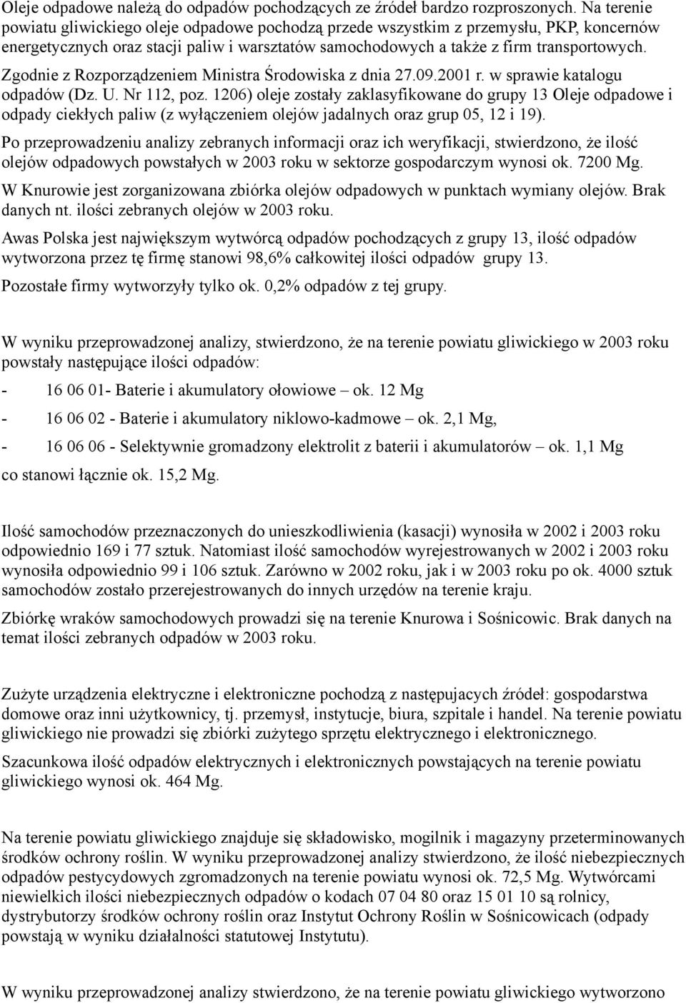 Zgodnie z Rozporządzeniem Ministra Środowiska z dnia 27.09.2001 r. w sprawie katalogu odpadów (Dz. U. Nr 112, poz.