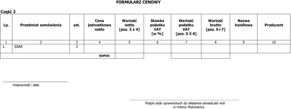 3 x 4] Stawka podatku VAT [w %] Wartość podatku VAT [poz. 5 X 6] Wartość brutto [poz.