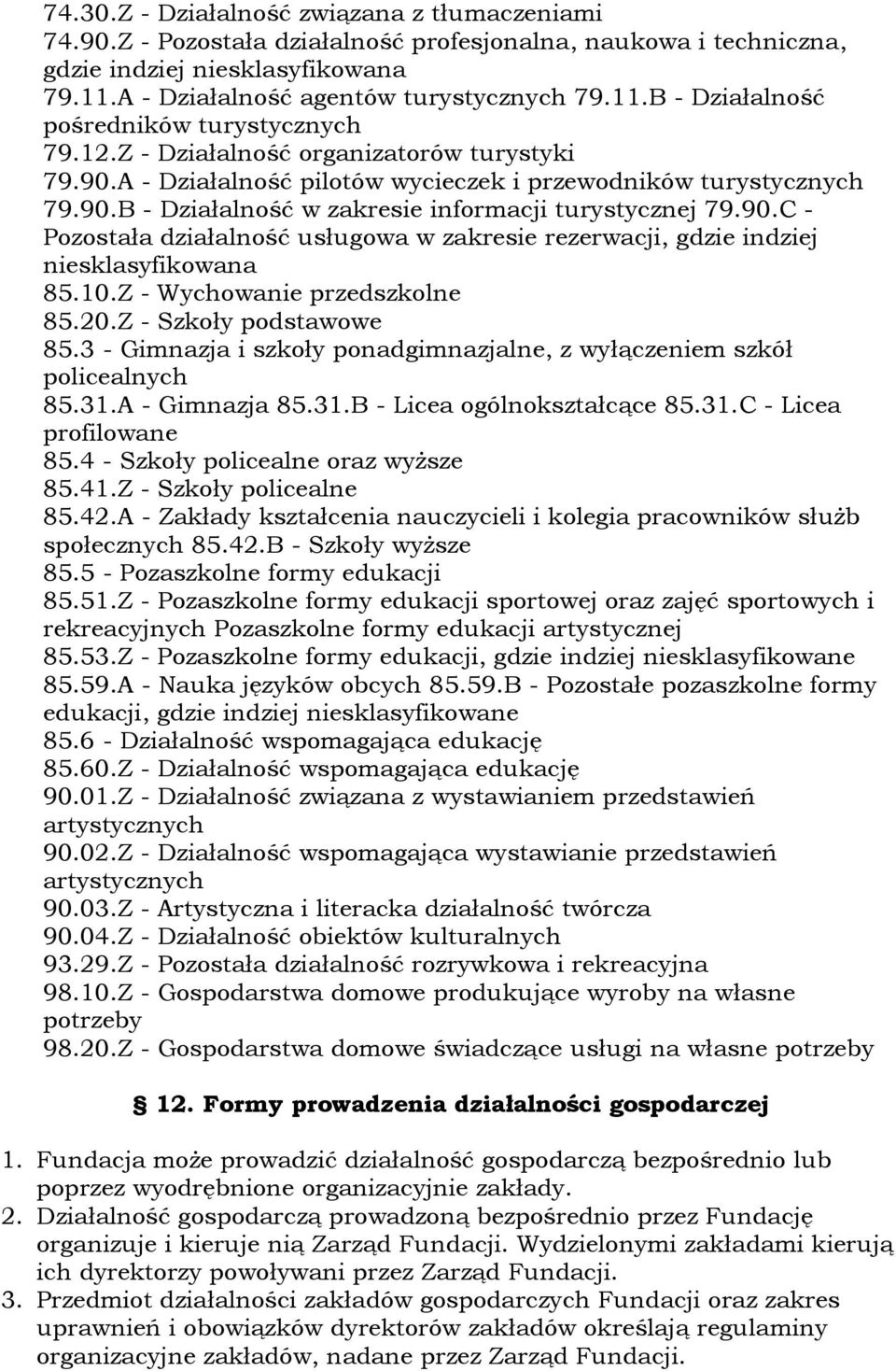 10.Z - Wychowanie przedszkolne 85.20.Z - Szkoły podstawowe 85.3 - Gimnazja i szkoły ponadgimnazjalne, z wyłączeniem szkół policealnych 85.31.A - Gimnazja 85.31.B - Licea ogólnokształcące 85.31.C - Licea profilowane 85.