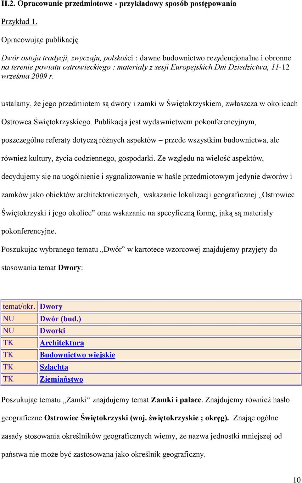 11-12 września 2009 r. ustalamy, że jego przedmiotem są dwory i zamki w Świętokrzyskiem, zwłaszcza w okolicach Ostrowca Świętokrzyskiego.