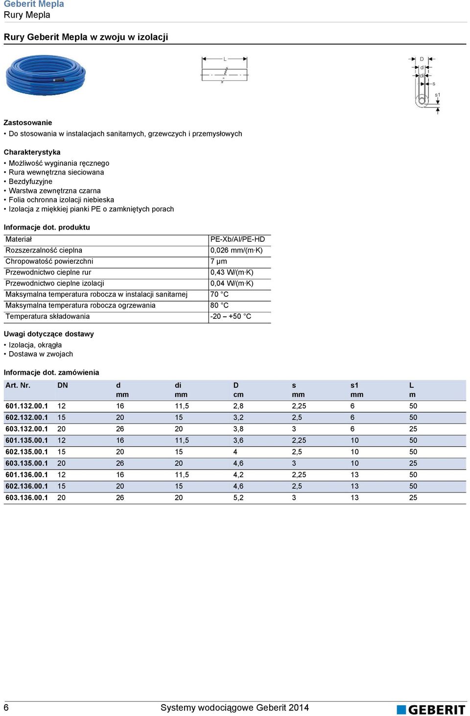 prouktu PE-Xb/Al/PE-D Rozszerzalność cieplna 0,026 /(m K) Chropowatość powierzchni 7 µm Przewonictwo cieplne rur 0,43 W/(m K) Przewonictwo cieplne izolacji 0,04 W/(m K) Maksymalna temperatura robocza