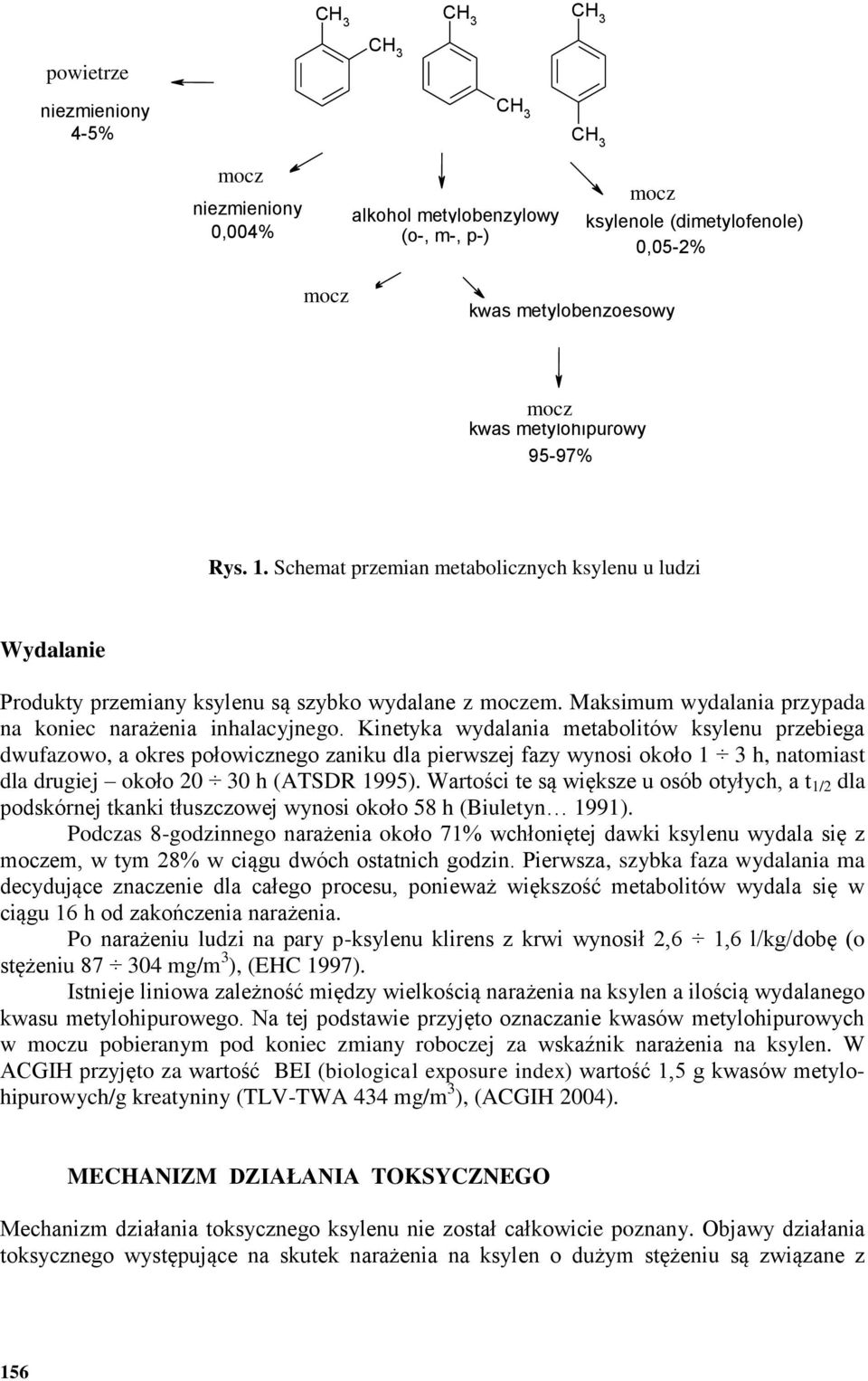 Schemat przemian metabolicznych ksylenu u ludzi Rycina 1 Schemat przemian metabolicznych ksylenu u ludzi Wydalanie Produkty przemiany ksylenu są szybko wydalane z moczem.
