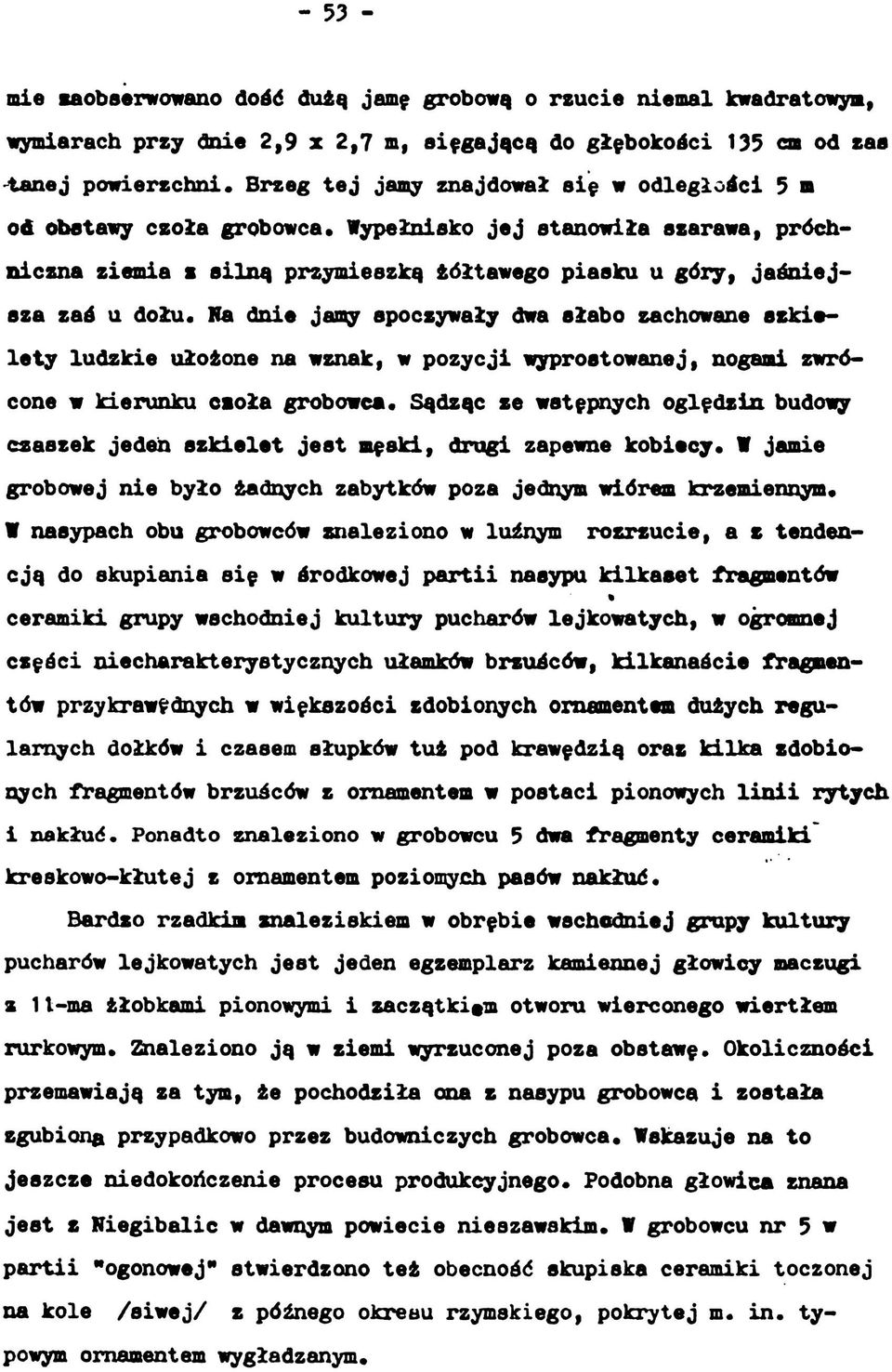 Na dnie jamy spoczywały dwa słabo zachowane szkielety ludzkie ułożone na wznak, w pozycji wyprostowanej, nogami zwrócone w kierunku eaoła grobowca.