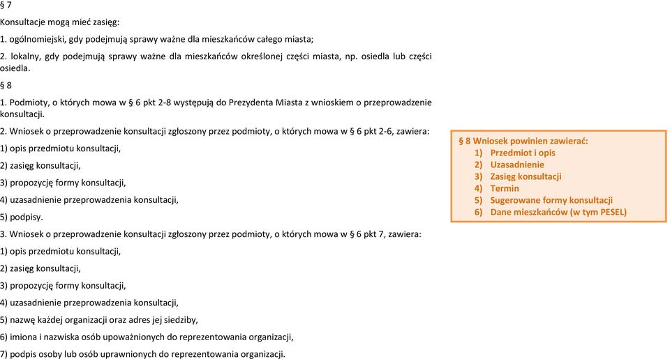 8 występują do Prezydenta Miasta z wnioskiem o przeprowadzenie konsultacji. 2.