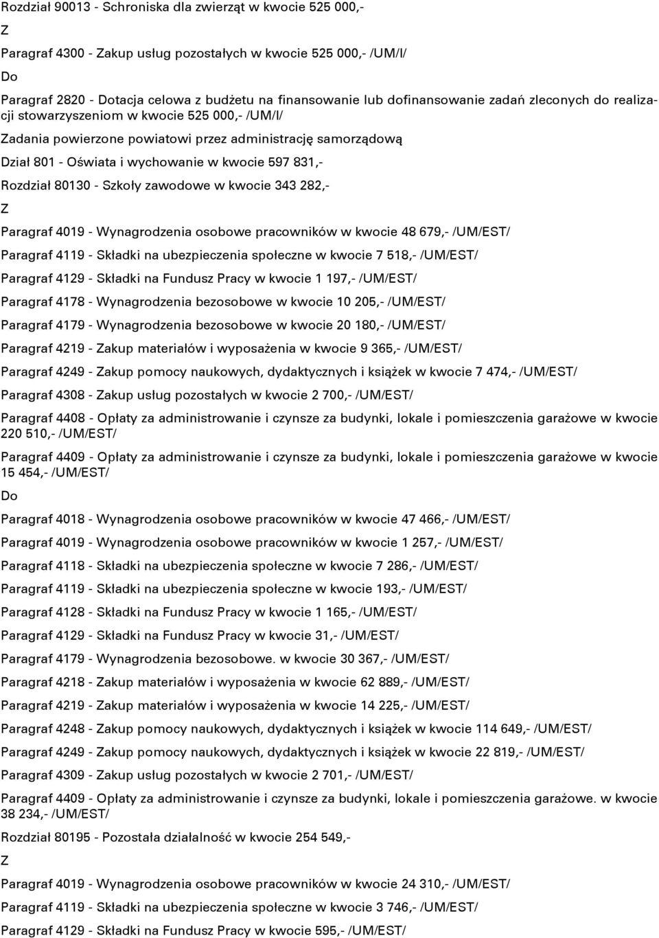 - Szkoły zawodowe w kwocie 343 282,- Paragraf 4019 - Wynagrodzenia osobowe pracowników w kwocie 48 679,- /UM/EST/ Paragraf 4119 - Składki na ubezpieczenia społeczne w kwocie 7 518,- /UM/EST/ Paragraf