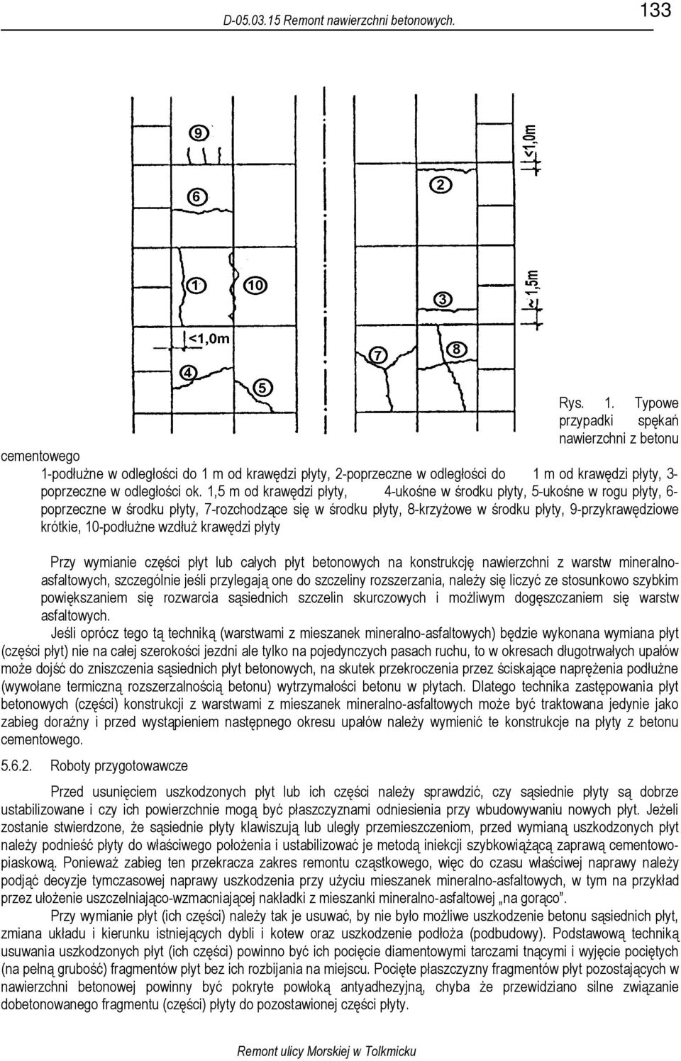 1,5 m od krawędzi płyty, 4-ukośne w środku płyty, 5-ukośne w rogu płyty, 6- poprzeczne w środku płyty, 7-rozchodzące się w środku płyty, 8-krzyŜowe w środku płyty, 9-przykrawędziowe krótkie,