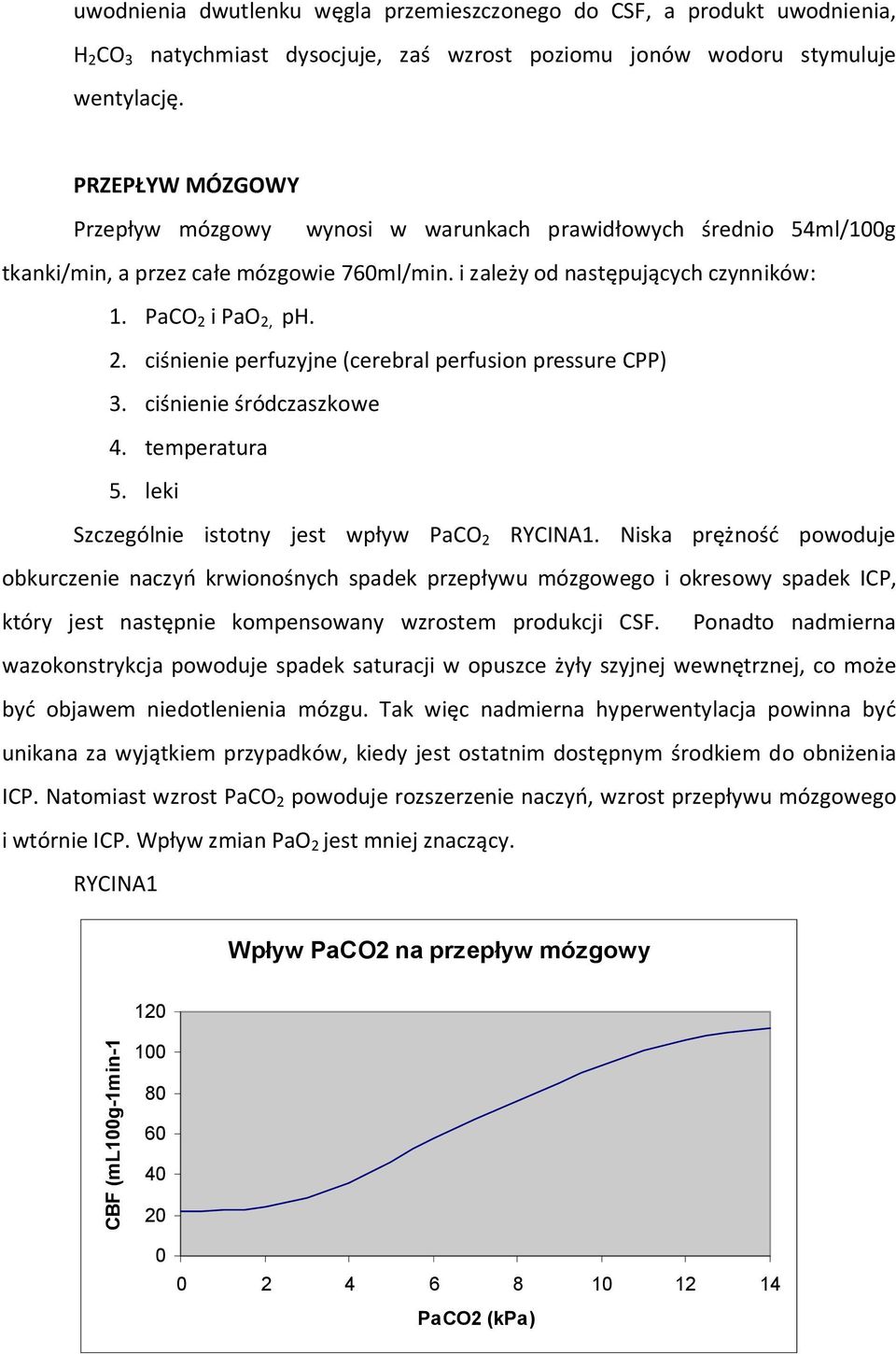 i PaO 2, ph. 2. ciśnienie perfuzyjne (cerebral perfusion pressure CPP) 3. ciśnienie śródczaszkowe 4. temperatura 5. leki Szczególnie istotny jest wpływ PaCO 2 RYCINA1.