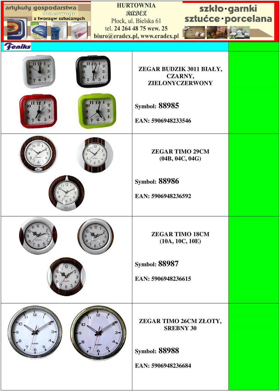 5906948236592 ZEGAR TIMO 18CM (10A, 10C, 10E) Symbol: 88987 EAN: