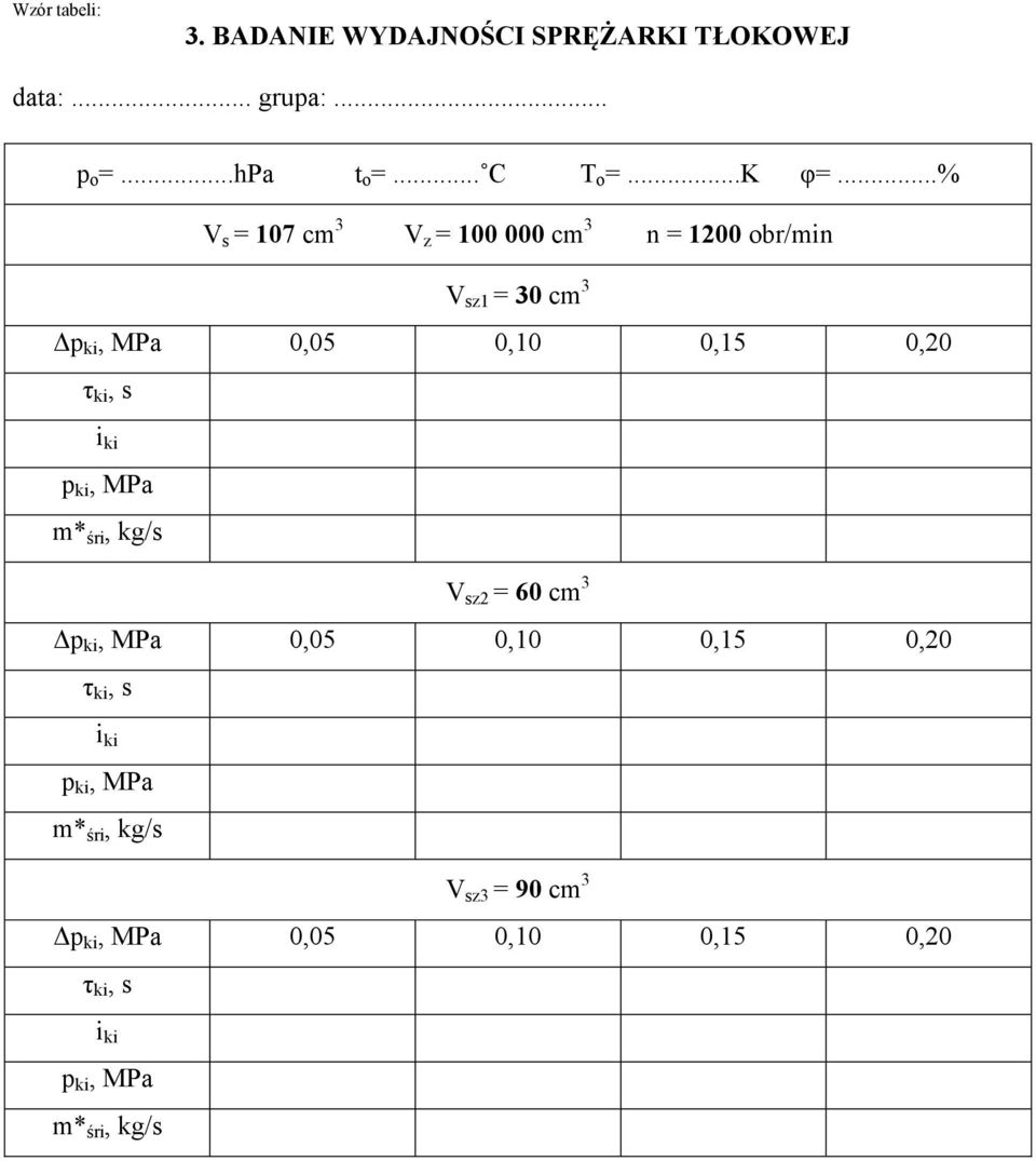 ..% V s = 107 cm 3 V z = 100 000 cm 3 n = 1200 obr/min V sz1 = 30