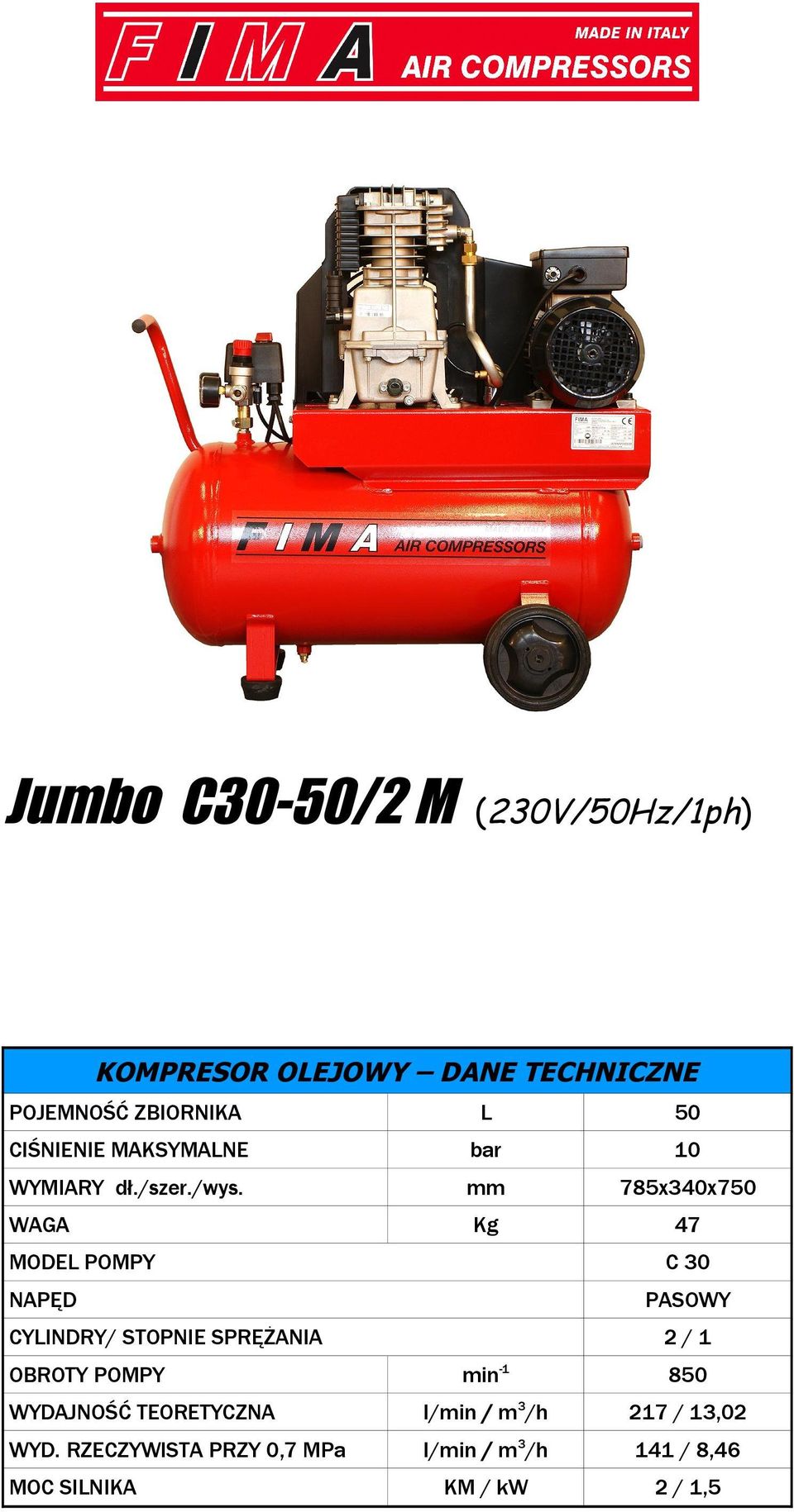 / 1 OBROTY POMPY min -1 850 WYDAJNOŚĆ TEORETYCZNA l/min / m 3 /h 217 / 13,02