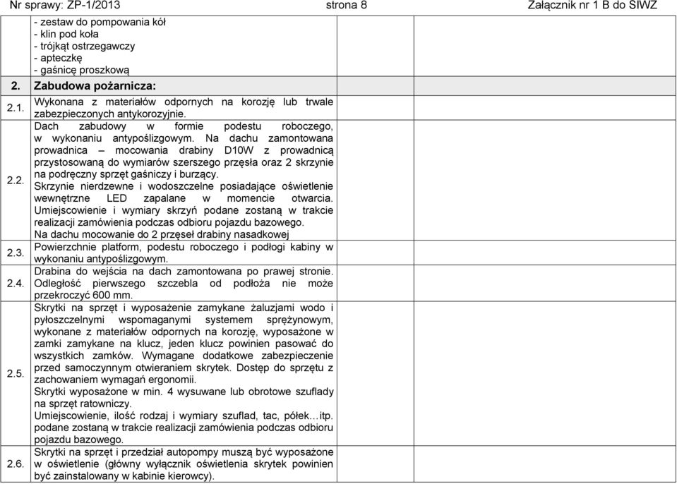 Na dachu zamontowana prowadnica mocowania drabiny D10W z prowadnicą przystosowaną do wymiarów szerszego przęsła oraz 2 skrzynie na podręczny sprzęt gaśniczy i burzący.