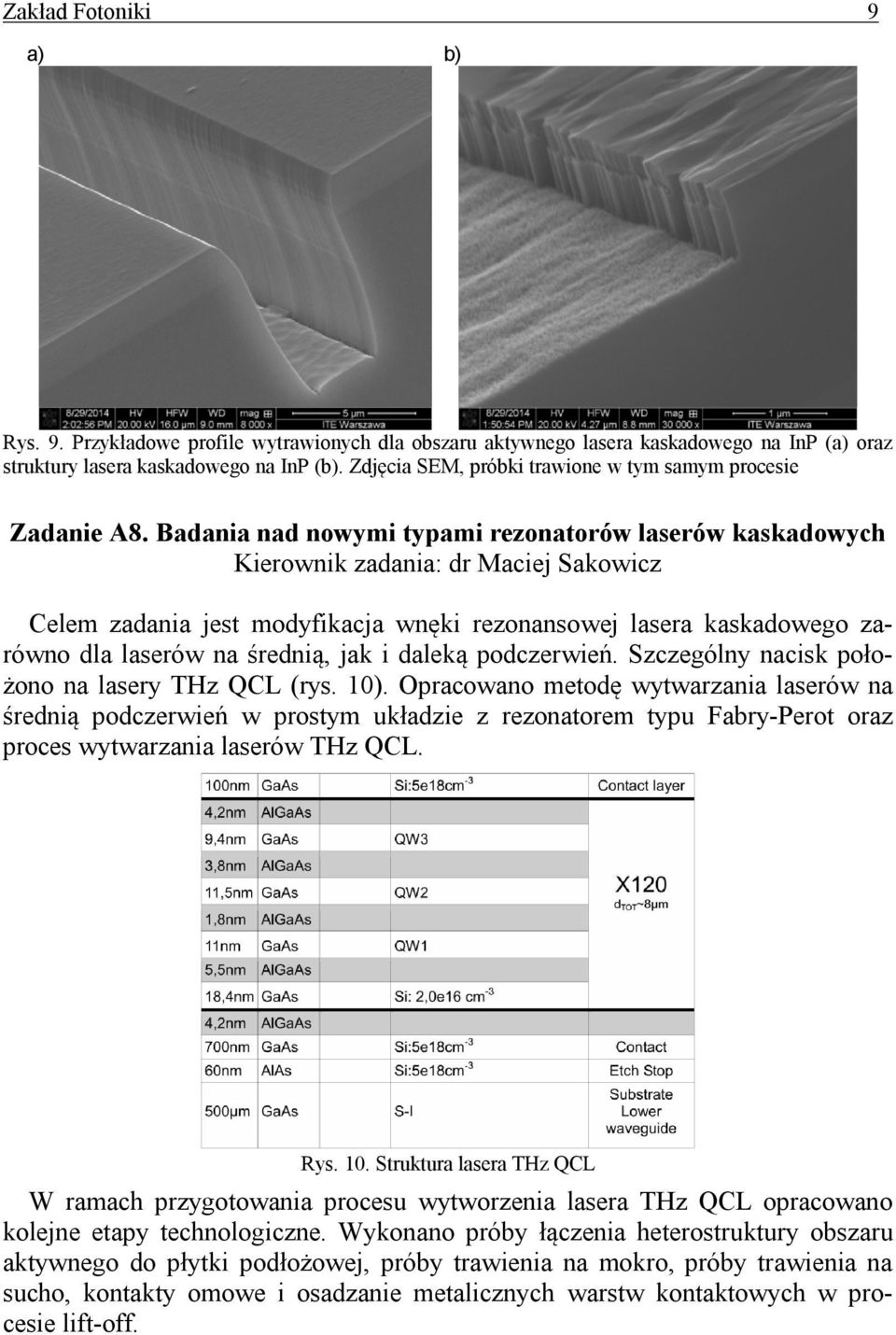 Badania nad nowymi typami rezonatorów laserów kaskadowych Kierownik zadania: dr Maciej Sakowicz Celem zadania jest modyfikacja wnęki rezonansowej lasera kaskadowego zarówno dla laserów na średnią,