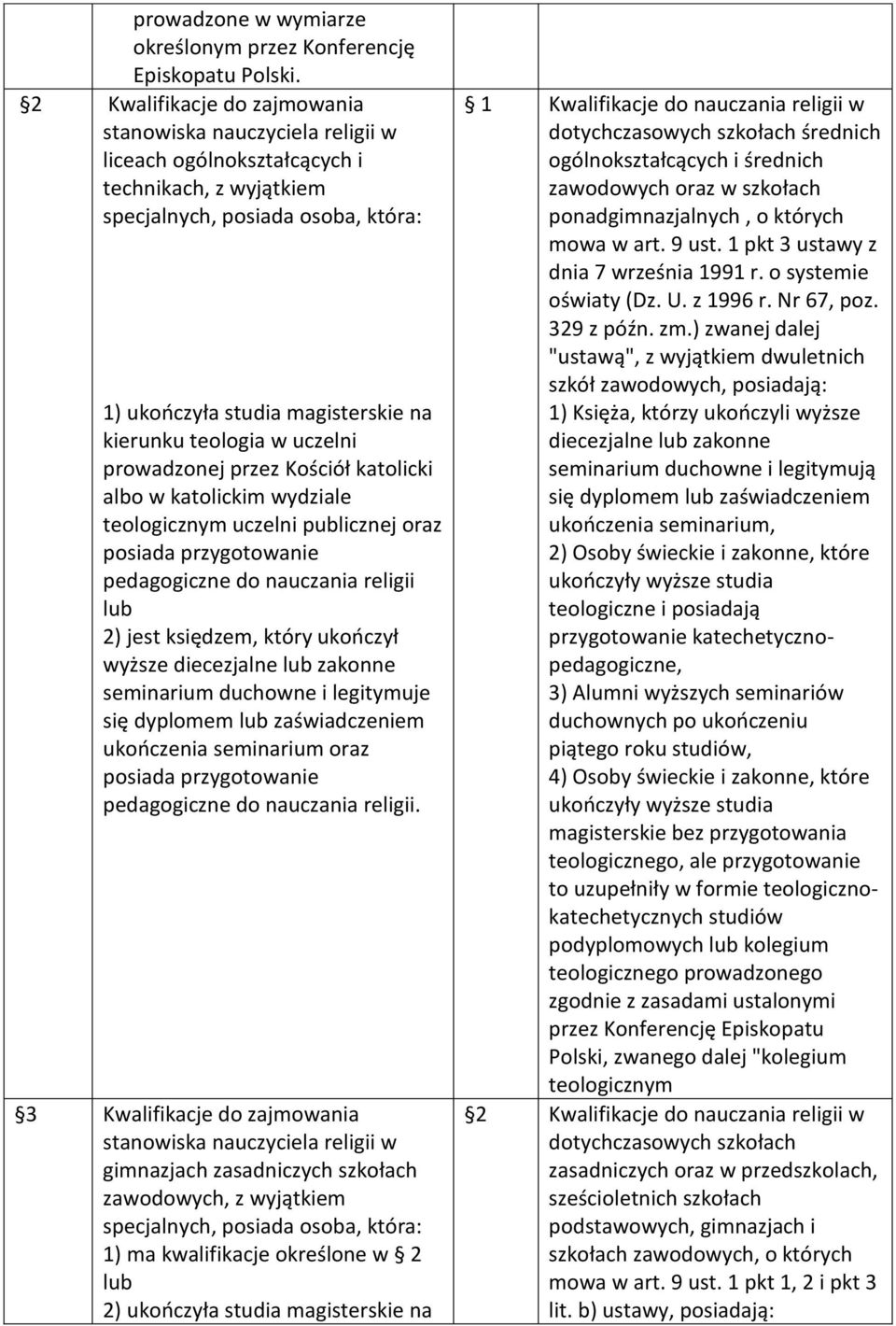 Kościół katolicki albo w katolickim wydziale 2) jest księdzem, który ukończył wyższe diecezjalne zakonne seminarium duchowne i legitymuje się dyplomem zaświadczeniem ukończenia seminarium oraz.