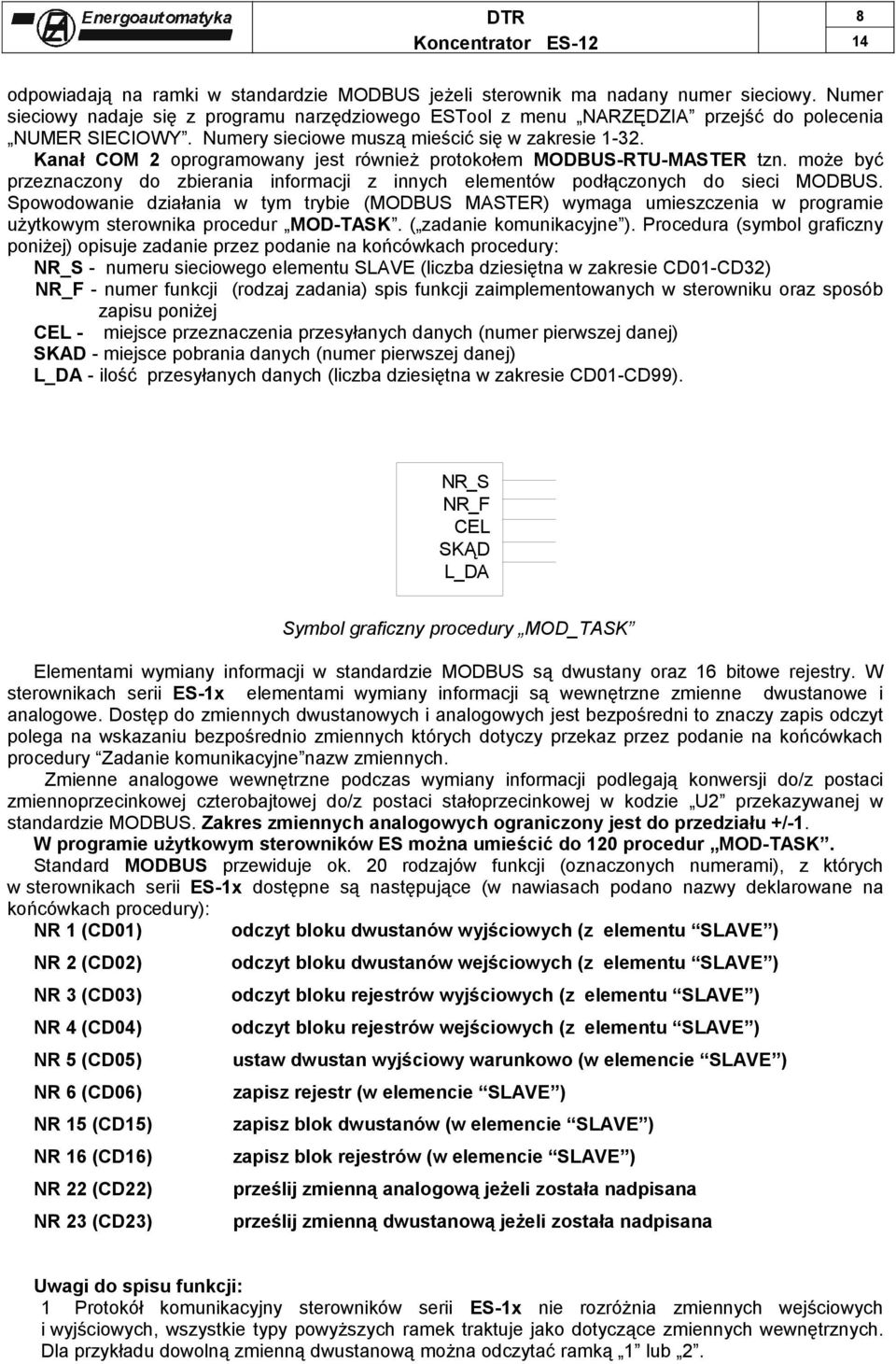 może być przeznaczony do zbierania informacji z innych elementów podłączonych do sieci MODBUS.
