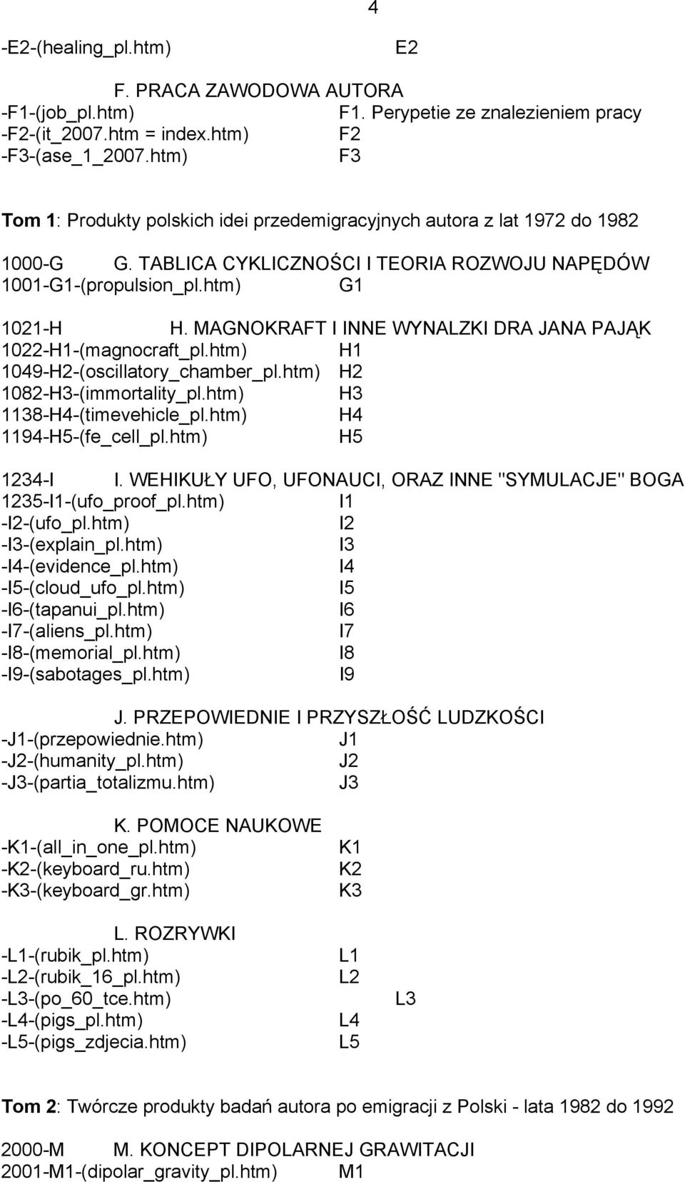 MAGNOKRAFT I INNE WYNALZKI DRA JANA PAJĄK 1022-H1-(magnocraft_pl.htm) H1 1049-H2-(oscillatory_chamber_pl.htm) H2 1082-H3-(immortality_pl.htm) H3 1138-H4-(timevehicle_pl.htm) H4 1194-H5-(fe_cell_pl.