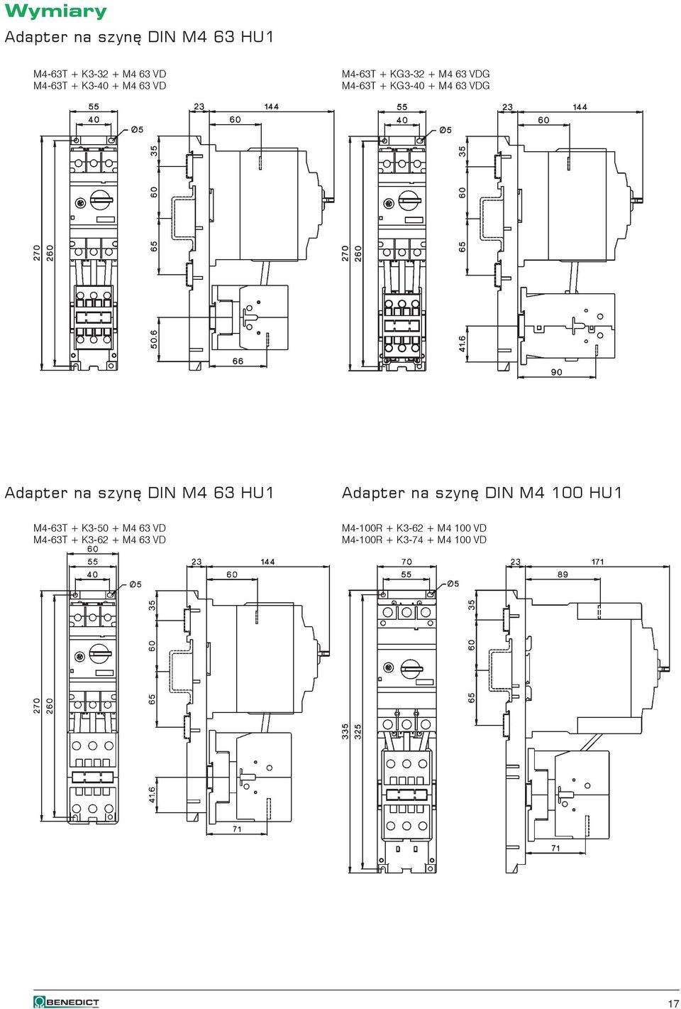 szynę DIN M4 63 HU1 Adapter na szynę DIN M4 100 HU1 M4-63T + K3-50 + M4 63 VD