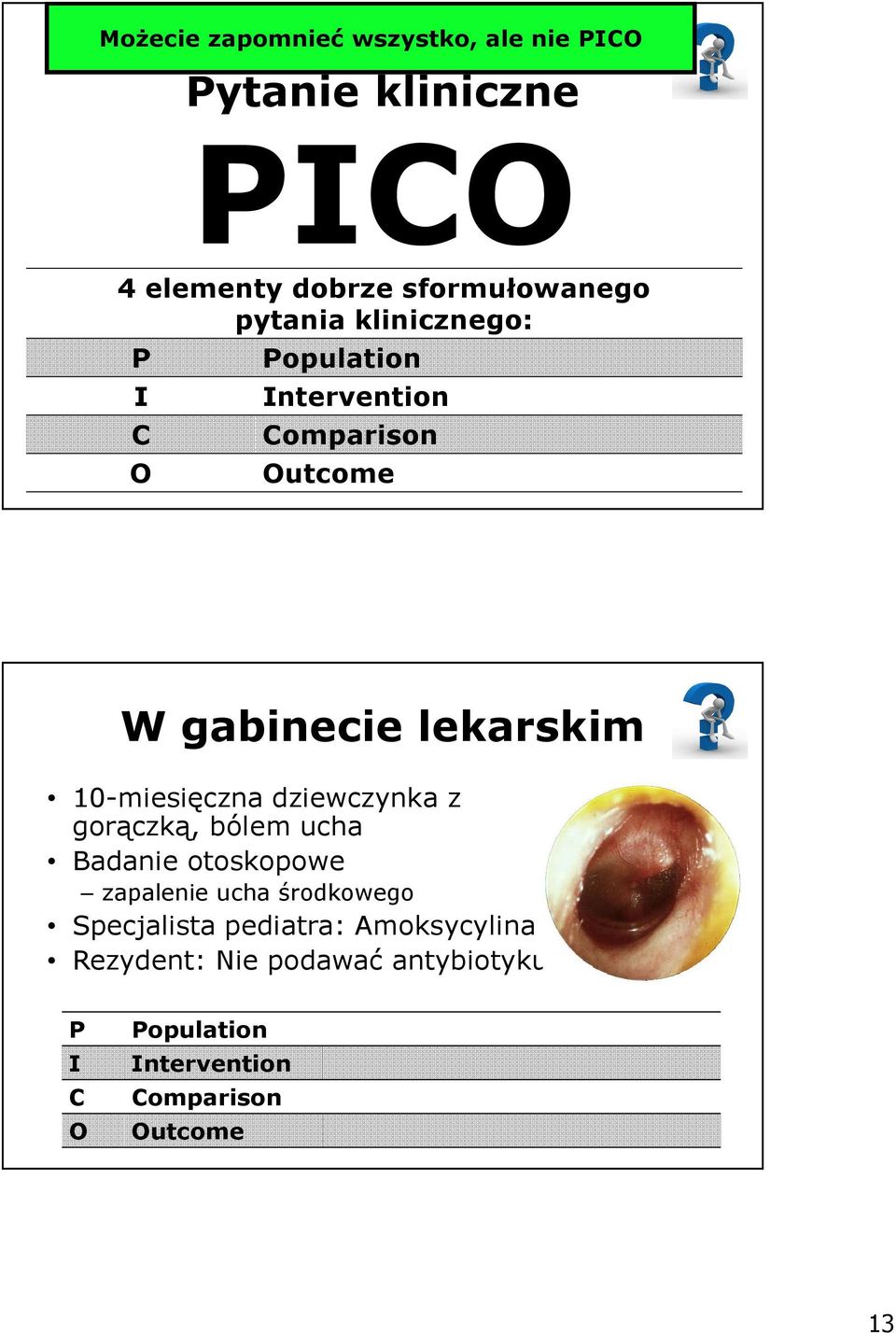 10-miesięczna dziewczynka z gorączką, bólem ucha Badanie otoskopowe zapalenie ucha środkowego