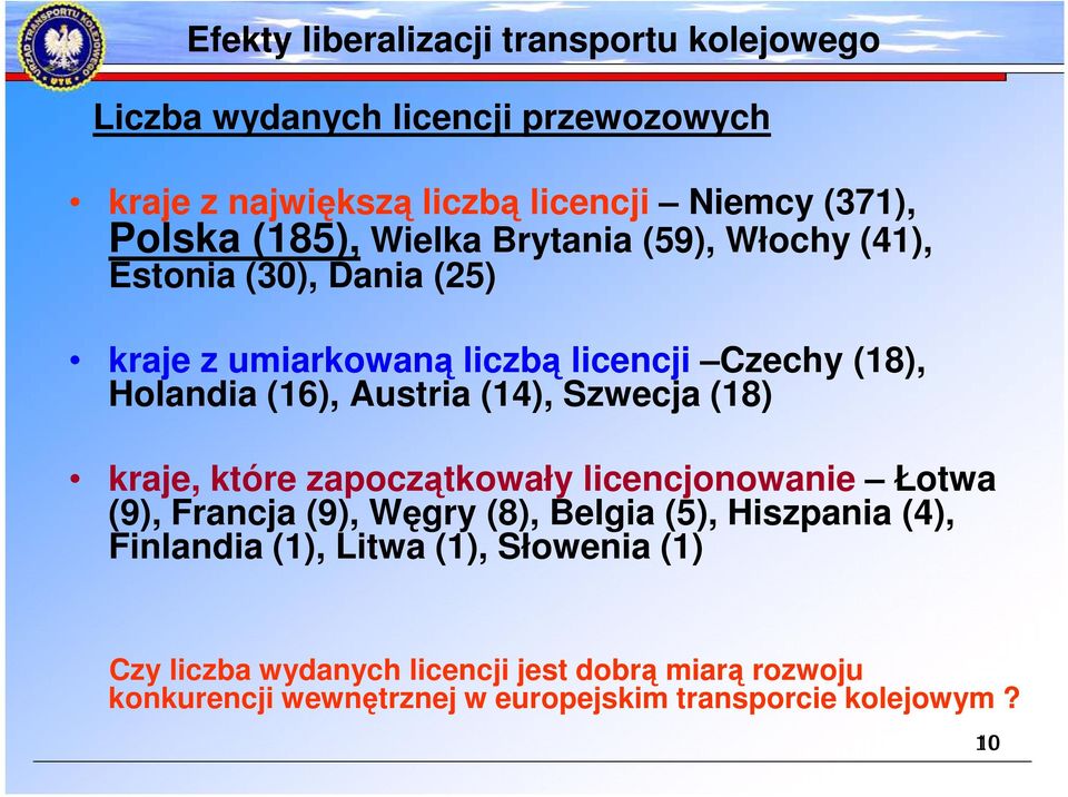 (14), Szwecja (18) kraje, które zapoczątkowały licencjonowanie Łotwa (9), Francja (9), Węgry (8), Belgia (5), Hiszpania (4), Finlandia (1),