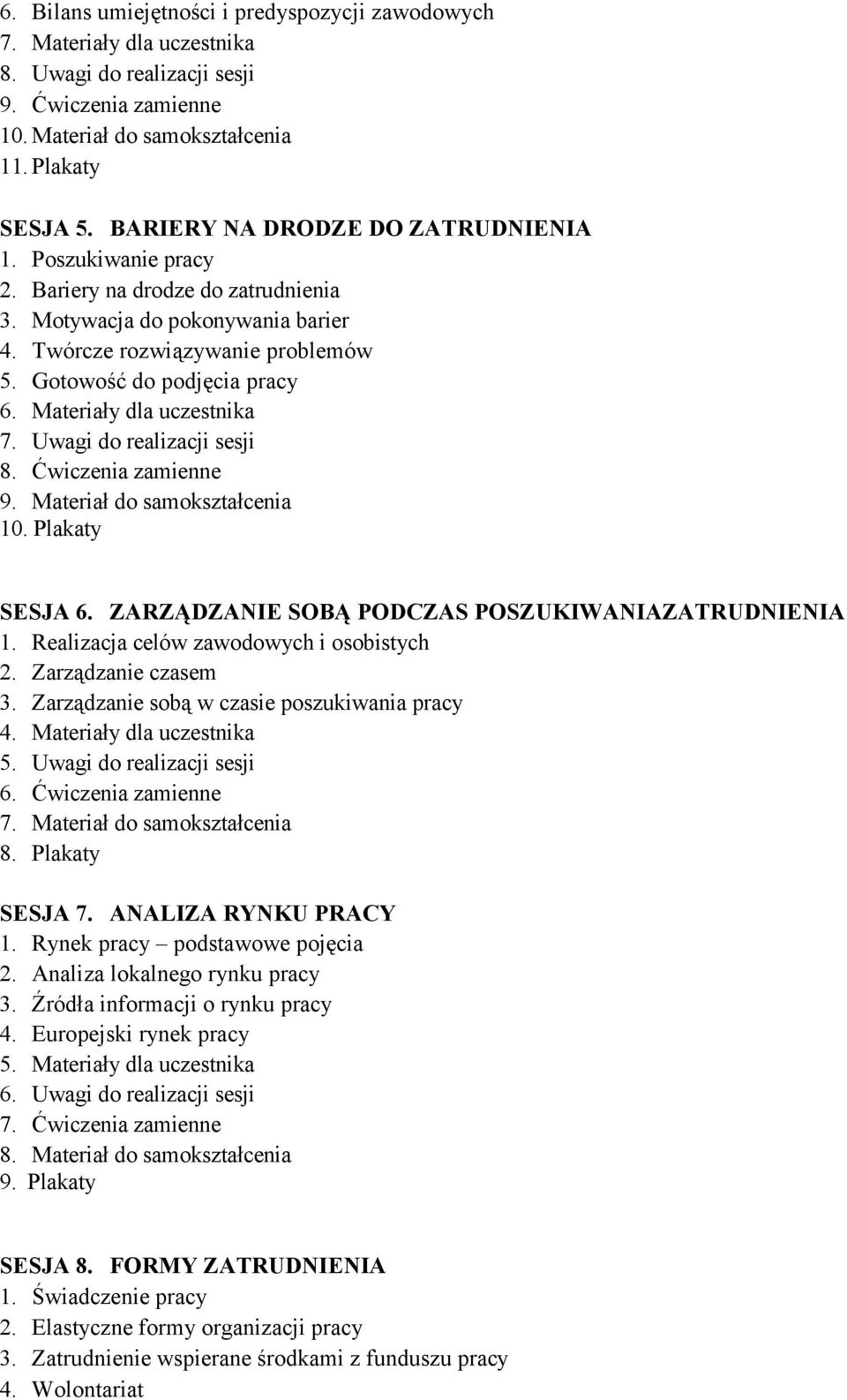 ZARZĄDZANIE SOBĄ PODCZAS POSZUKIWANIAZATRUDNIENIA 1. Realizacja celów zawodowych i osobistych 2. Zarządzanie czasem 3. Zarządzanie sobą w czasie poszukiwania pracy SESJA 7. ANALIZA RYNKU PRACY 1.