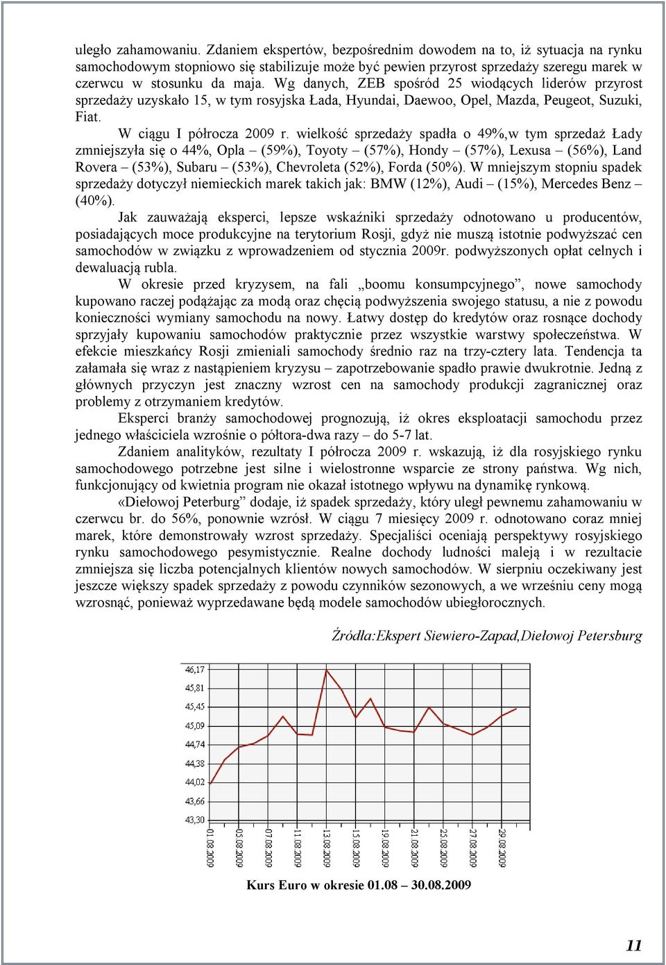 Wg danych, ZEB spośród 25 wiodących liderów przyrost sprzedaży uzyskało 15, w tym rosyjska Łada, Hyundai, Daewoo, Opel, Mazda, Peugeot, Suzuki, Fiat. W ciągu I półrocza 2009 r.