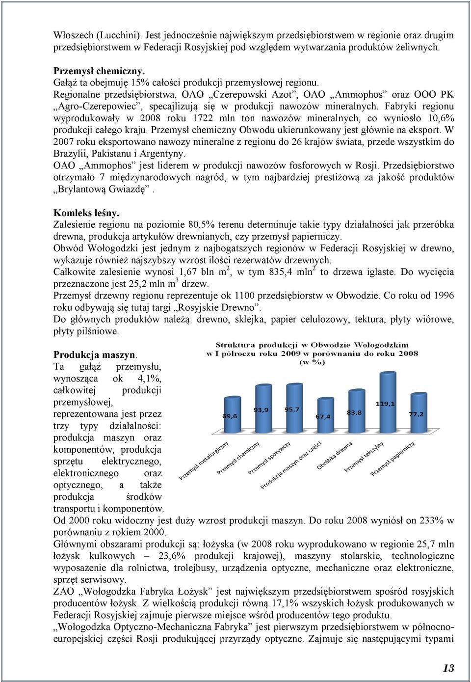 Regionalne przedsiębiorstwa, OAO Czerepowski Azot, OAO Ammophos oraz OOO PK Agro-Czerepowiec, specajlizują się w produkcji nawozów mineralnych.