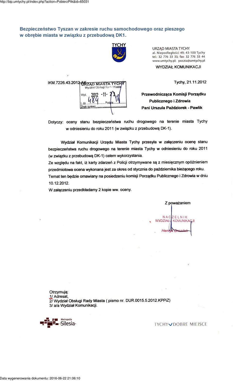 miasta w związku z przebudową DK1.