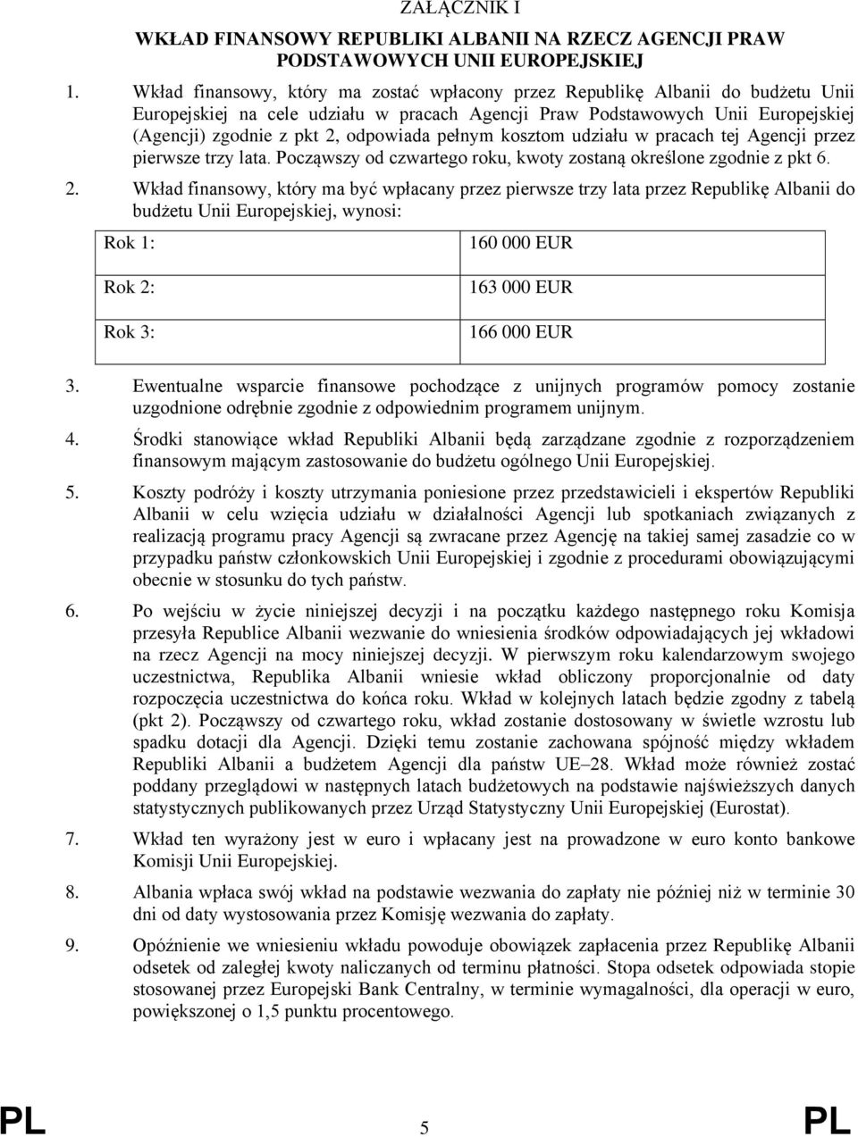 odpowiada pełnym kosztom udziału w pracach tej Agencji przez pierwsze trzy lata. Począwszy od czwartego roku, kwoty zostaną określone zgodnie z pkt 6. 2.