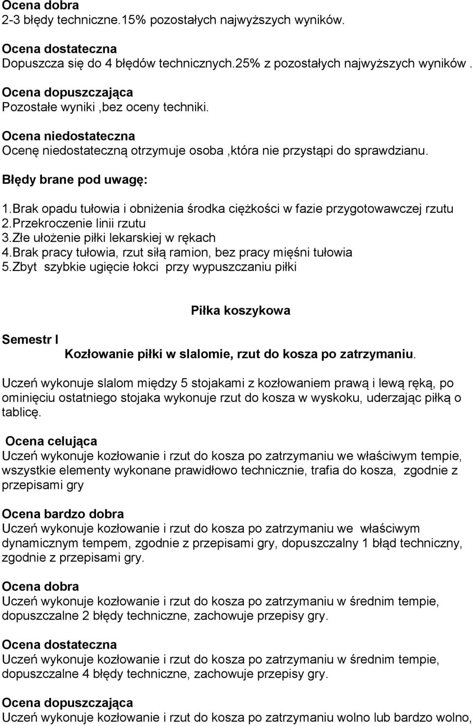 Przekroczenie linii rzutu 3.Złe ułożenie piłki lekarskiej w rękach 4.Brak pracy tułowia, rzut siłą ramion, bez pracy mięśni tułowia 5.