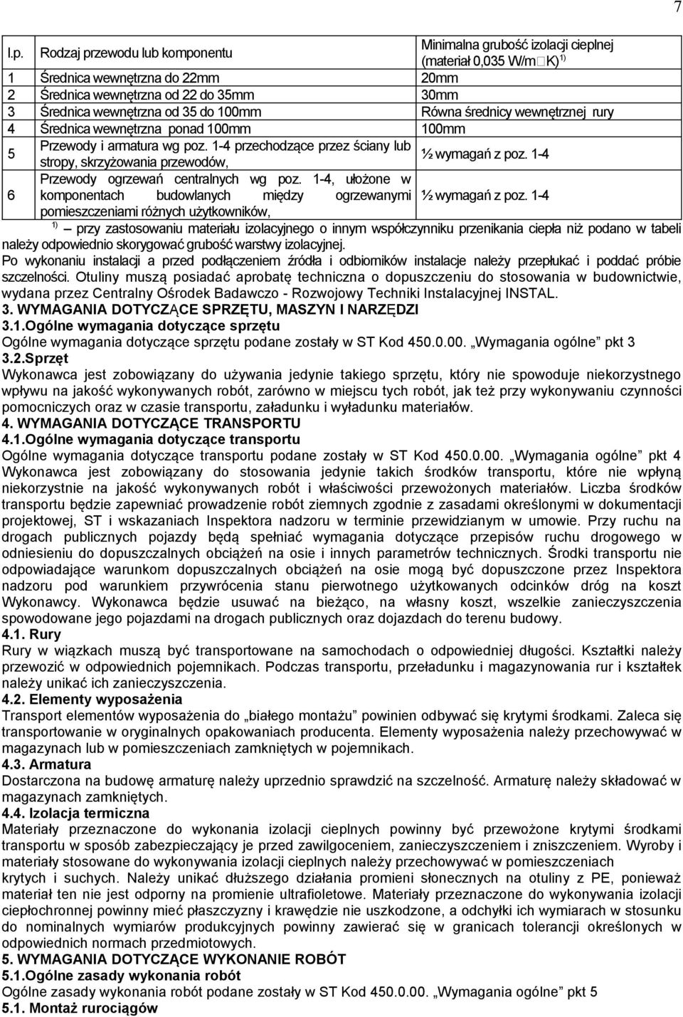 Rodzaj przewodu lub komponentu (materiał 0,035 W/m K) 1) 1 Średnica wewnętrzna do 22mm 20mm 2 Średnica wewnętrzna od 22 do 35mm 30mm 3 Średnica wewnętrzna od 35 do 100mm Równa średnicy wewnętrznej