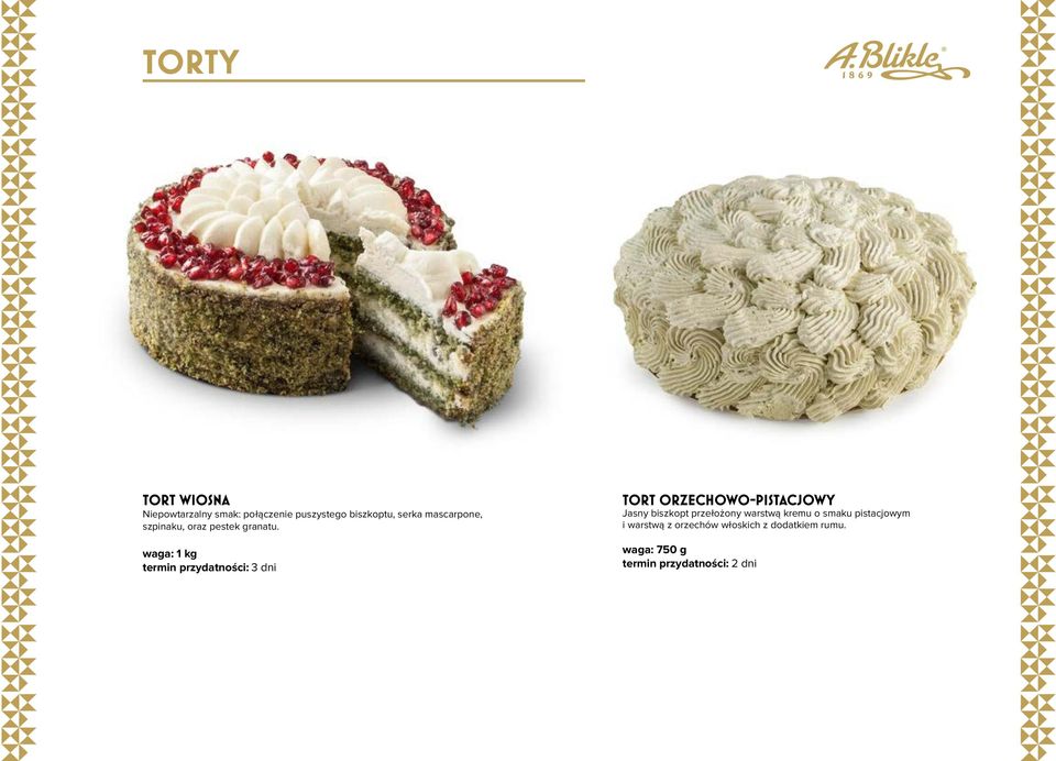 waga: 1 kg termin przydatności: 3 dni TORT ORZECHOWO-PISTACJOWY Jasny biszkopt