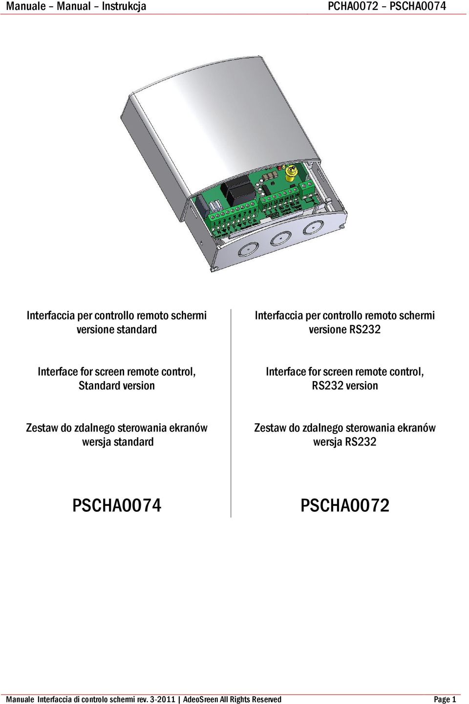 remote control, RS232 version Zestaw do zdalnego sterowania ekranów wersja standard Zestaw do zdalnego sterowania