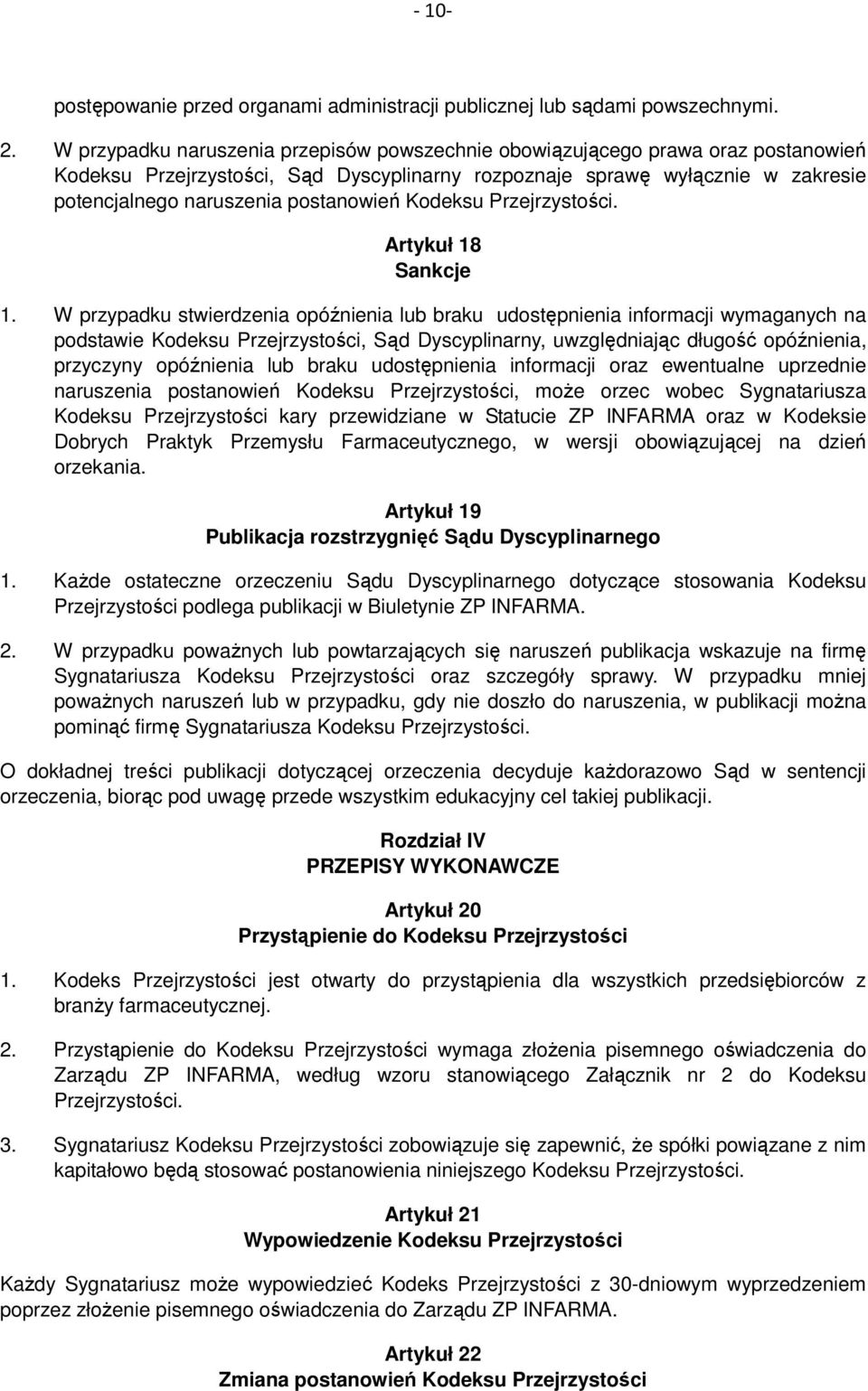 postanowień Kodeksu Przejrzystości. Artykuł 18 Sankcje 1.