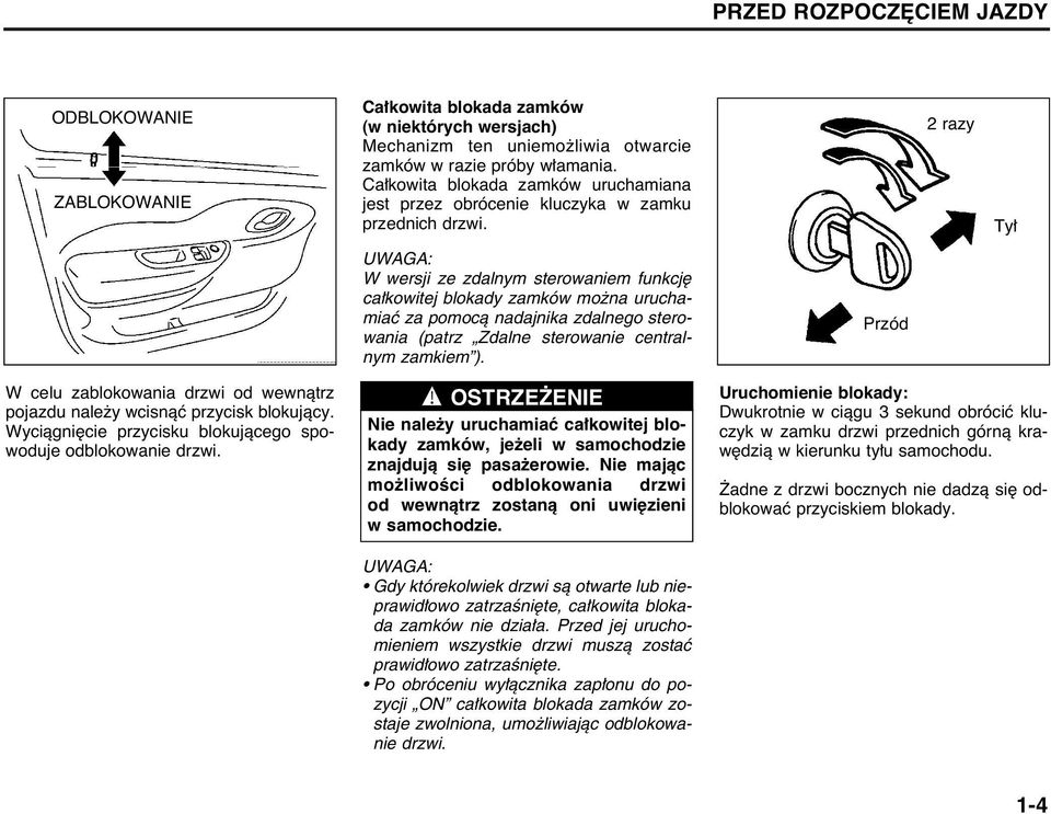 Wyciàgni cie przycisku blokujàcego spowoduje odblokowanie drzwi.
