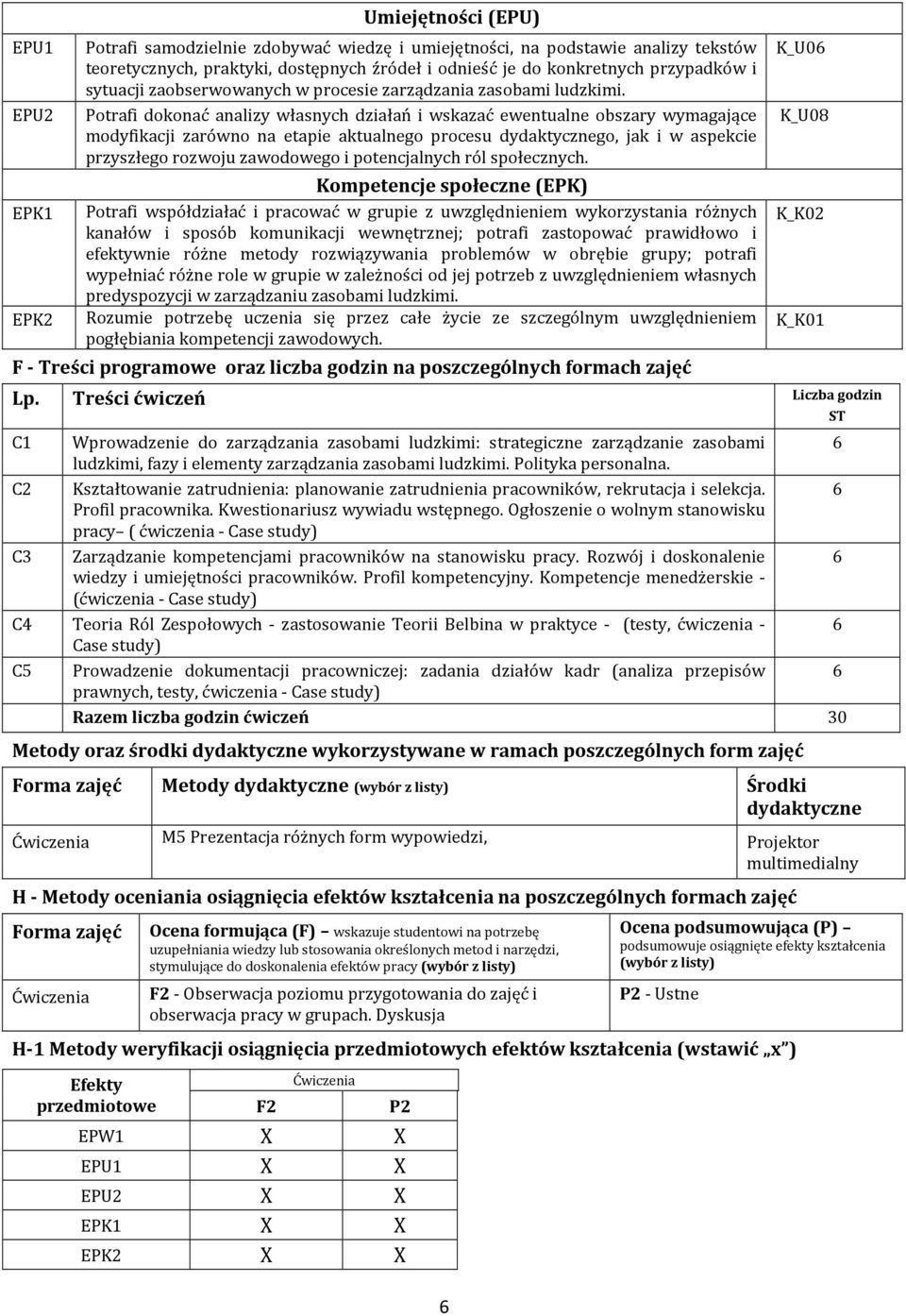 EPU Potrafi dokonać analizy własnych działań i wskazać ewentualne obszary wymagające modyfikacji zarówno na etapie aktualnego procesu dydaktycznego, jak i w aspekcie przyszłego rozwoju zawodowego i