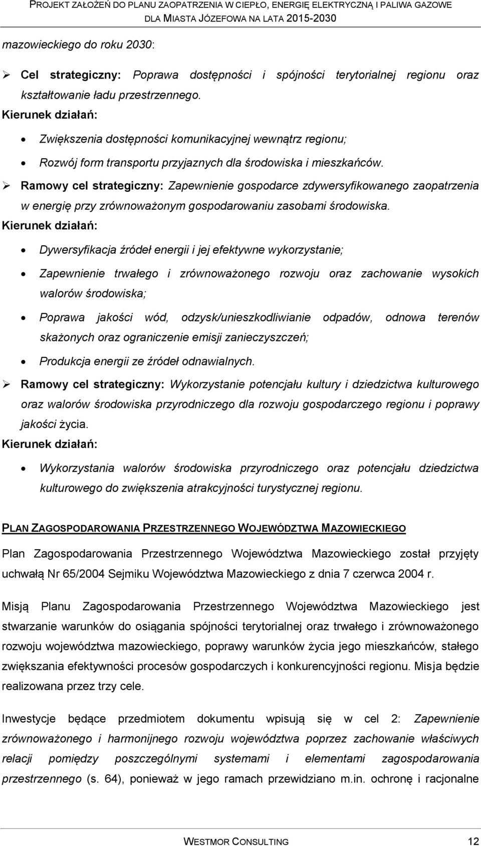 Ramowy cel strategiczny: Zapewnienie gospodarce zdywersyfikowanego zaopatrzenia w energię przy zrównoważonym gospodarowaniu zasobami środowiska.