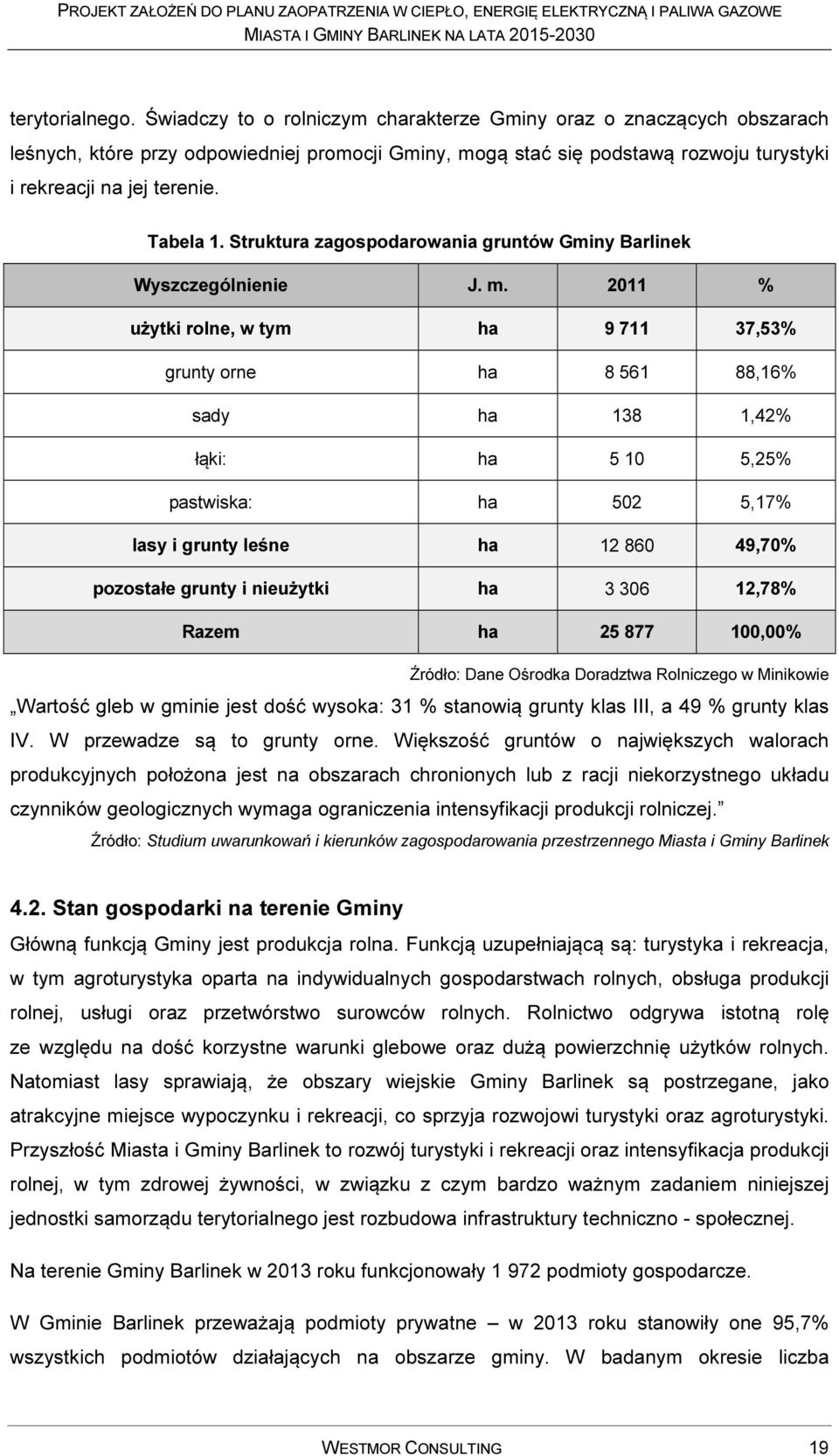 Struktura zagospodarowania gruntów Gminy Barlinek Wyszczególnienie J. m.